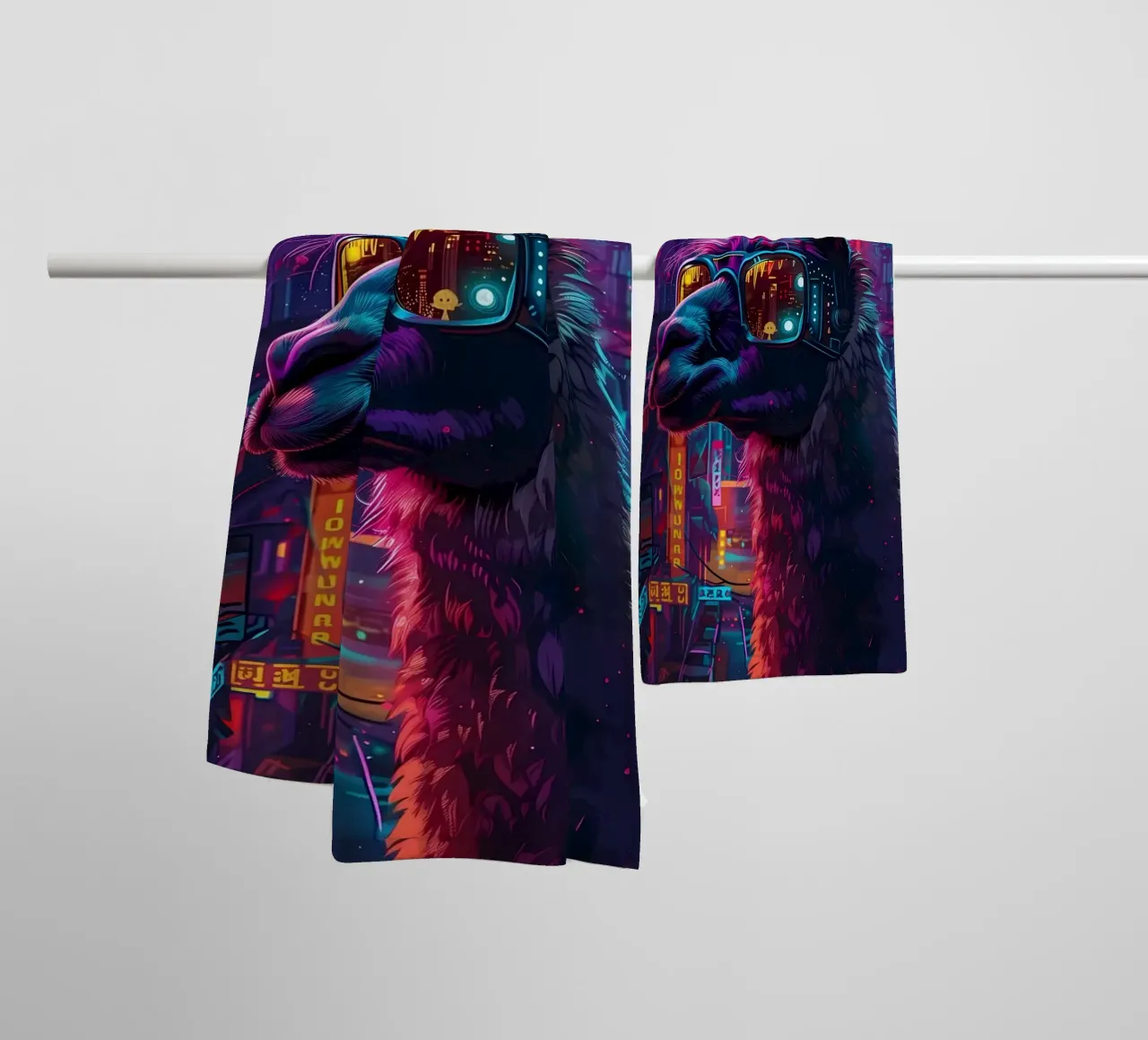 Cyberpunk Llama Neon asciugamano da bagno da Mikesell