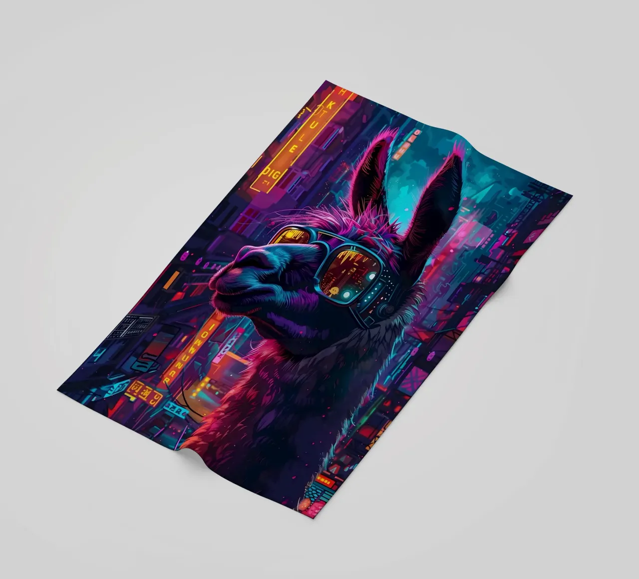 Cyberpunk Llama Neon telo mare da Mikesell