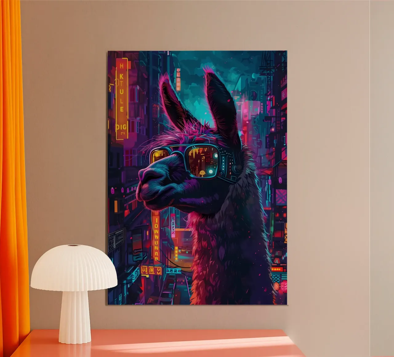 Cyberpunk Llama Neon alluminio dibond da Mikesell