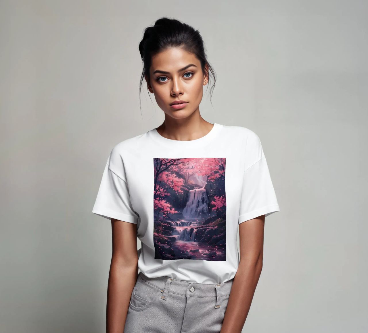 Waterfall Sakura Trees t-shirt da Ruth