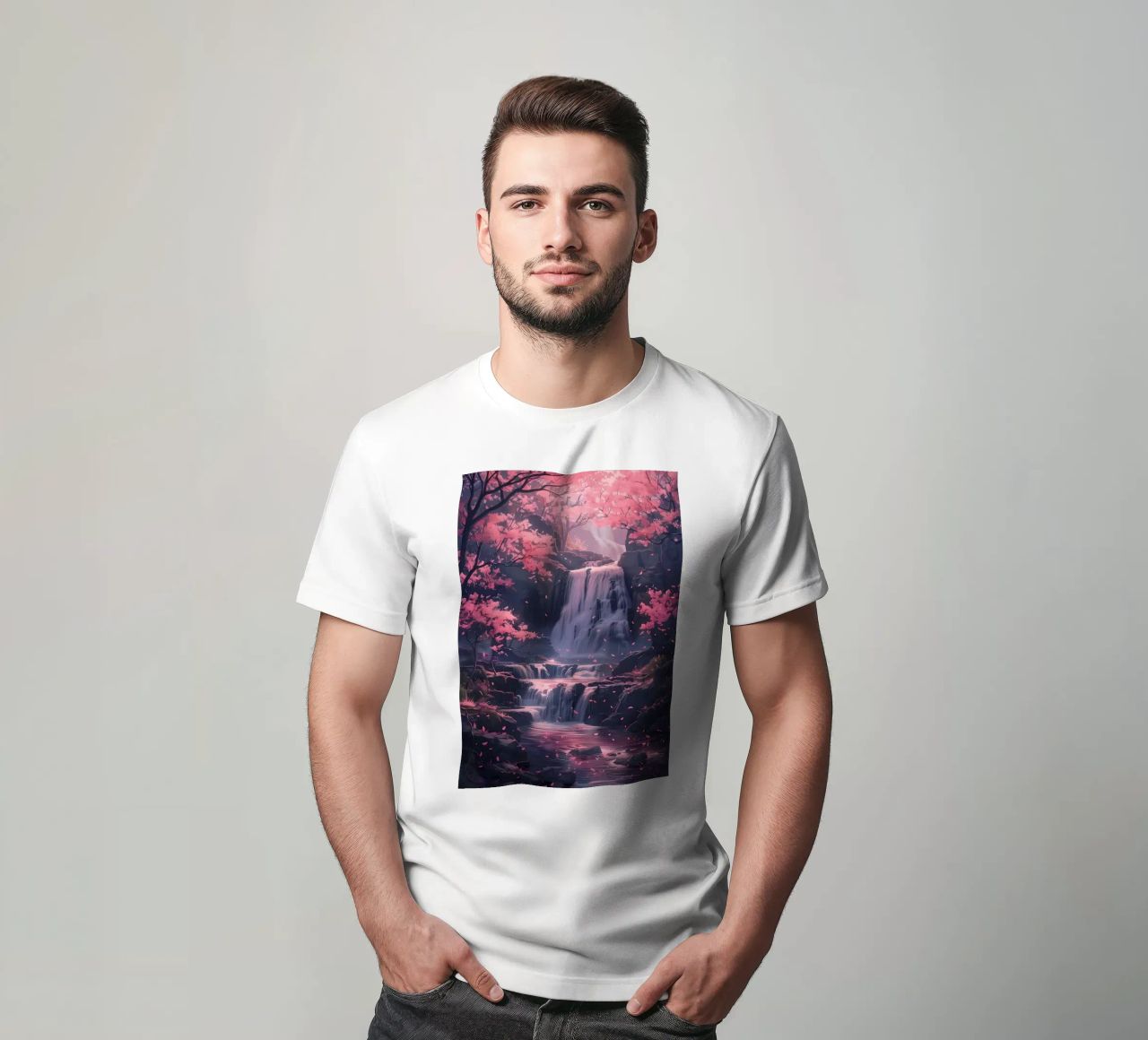 Waterfall Sakura Trees t-shirt da Ruth