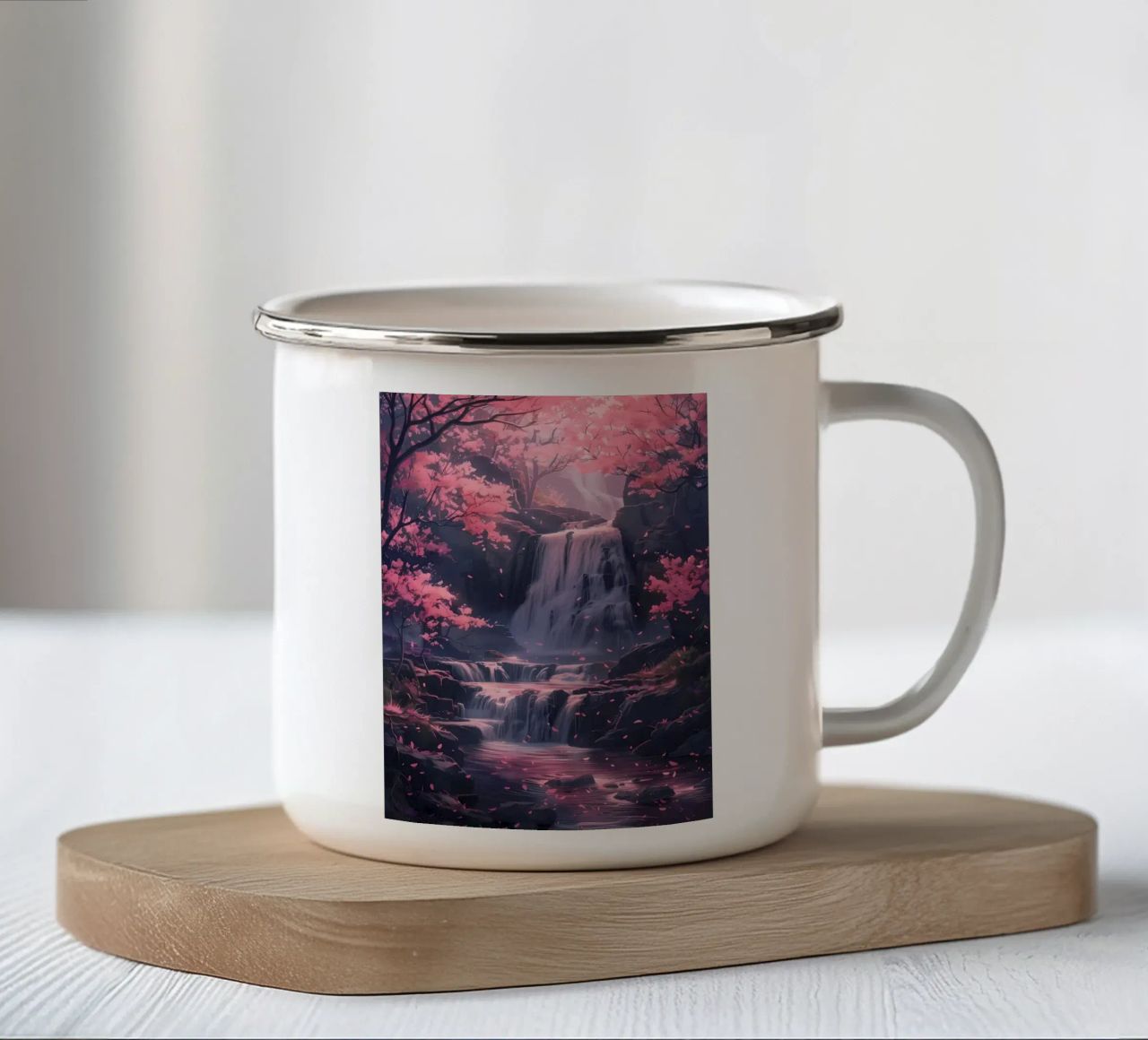 Waterfall Sakura Trees tazza in smalto da Ruth
