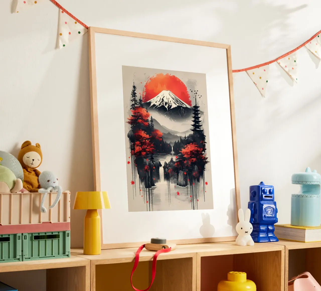 Paesaggio asiatico vintage poster con telaio in legno da Mikesell