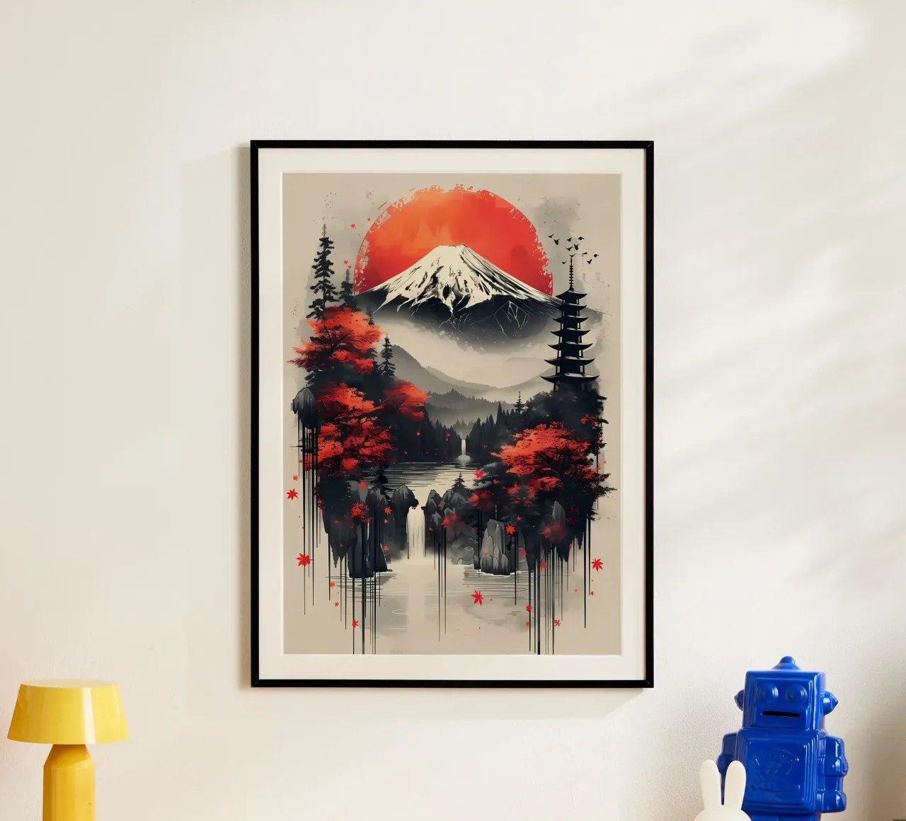 Paesaggio asiatico vintage poster con telaio in legno da Mikesell