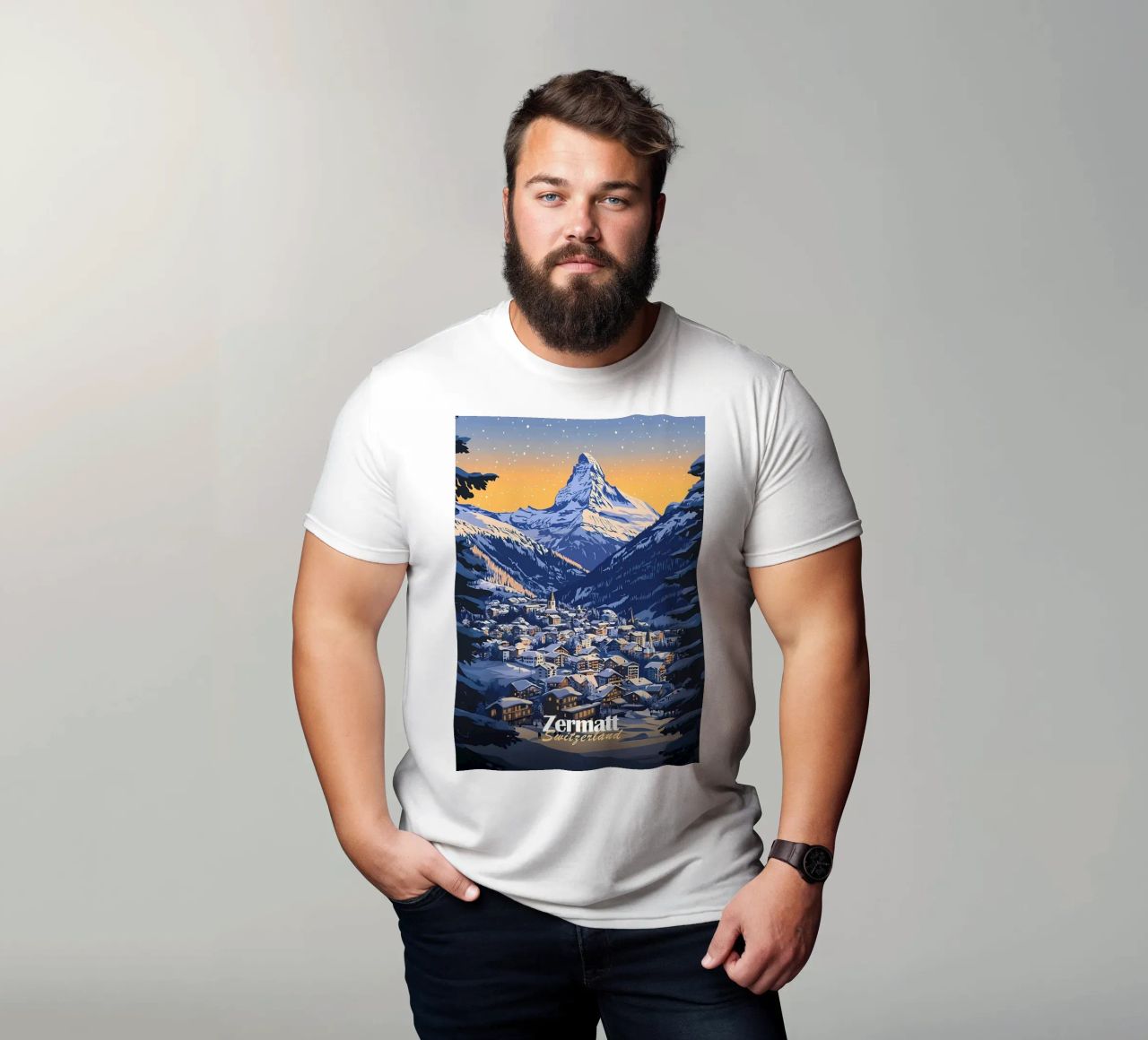 Zermatt Schweiz Bergdorf T-Shirt von Ginnery
