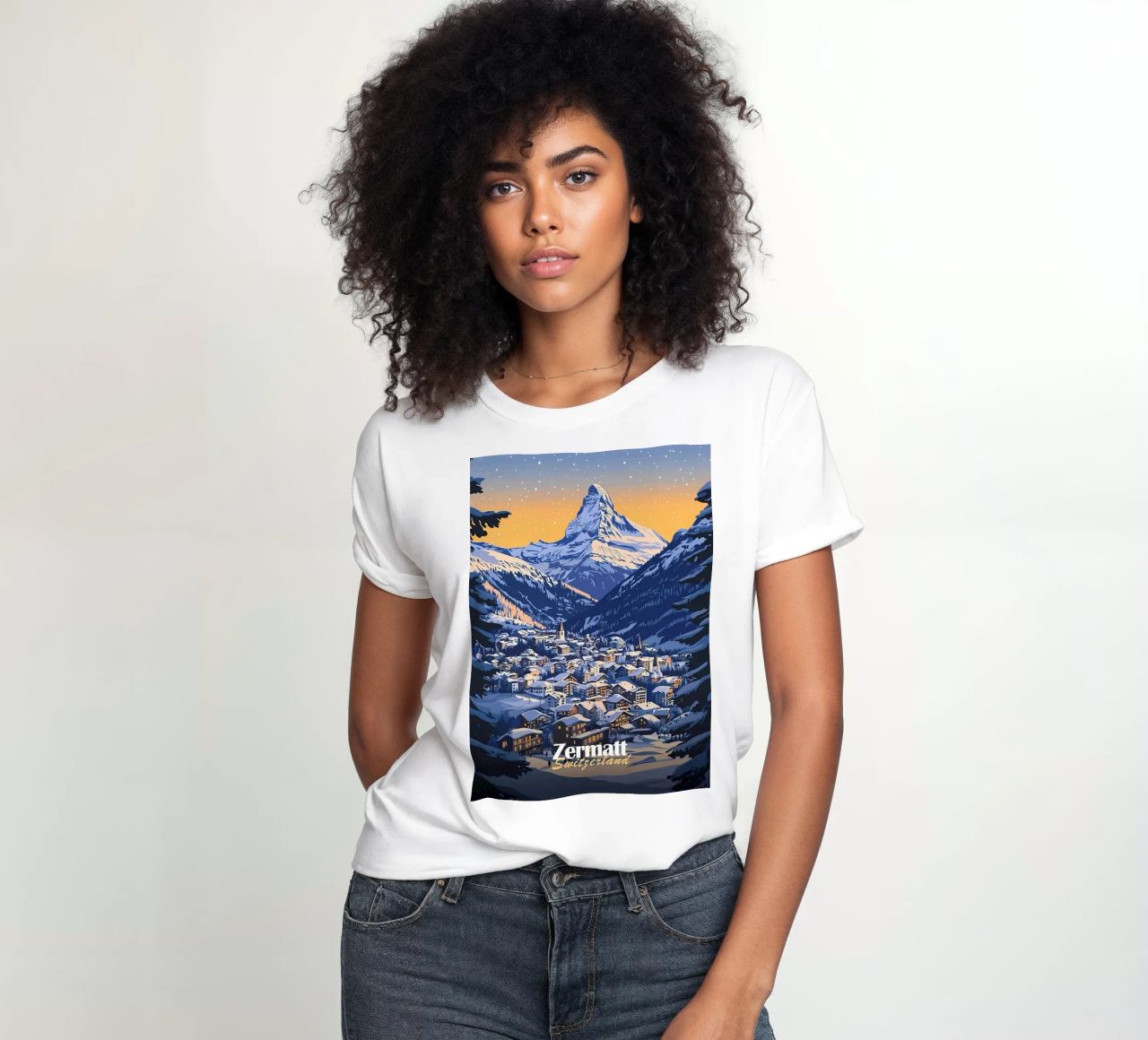 Zermatt Schweiz Bergdorf Frauen T-Shirt von Ginnery