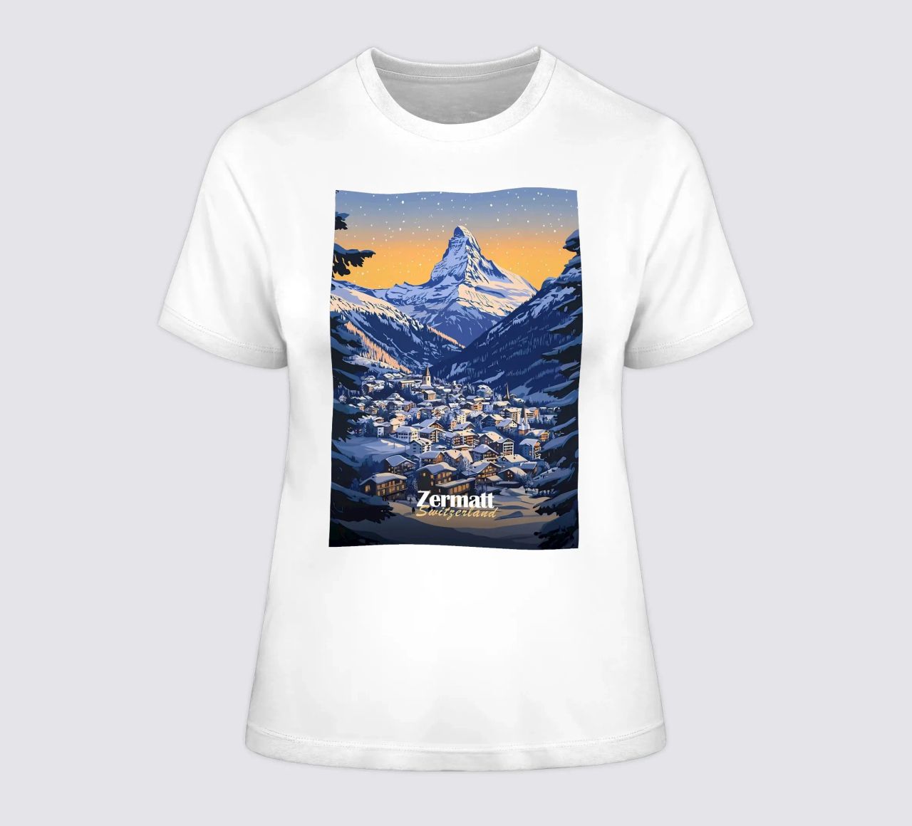 Zermatt Schweiz Bergdorf Frauen T-Shirt von Ginnery