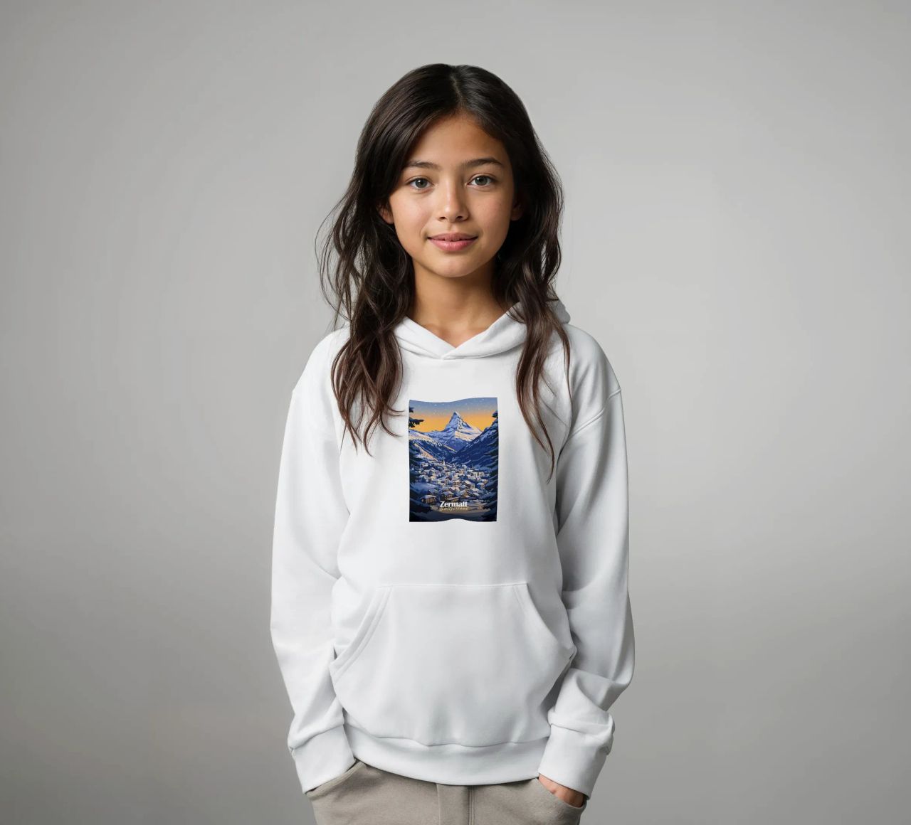 Zermatt Schweiz Bergdorf Kinder Hoodie von Ginnery