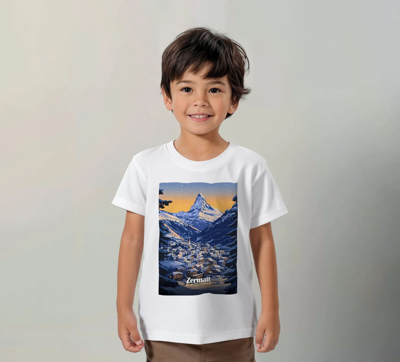 Zermatt Schweiz Bergdorf Kinder T-Shirt von Ginnery
