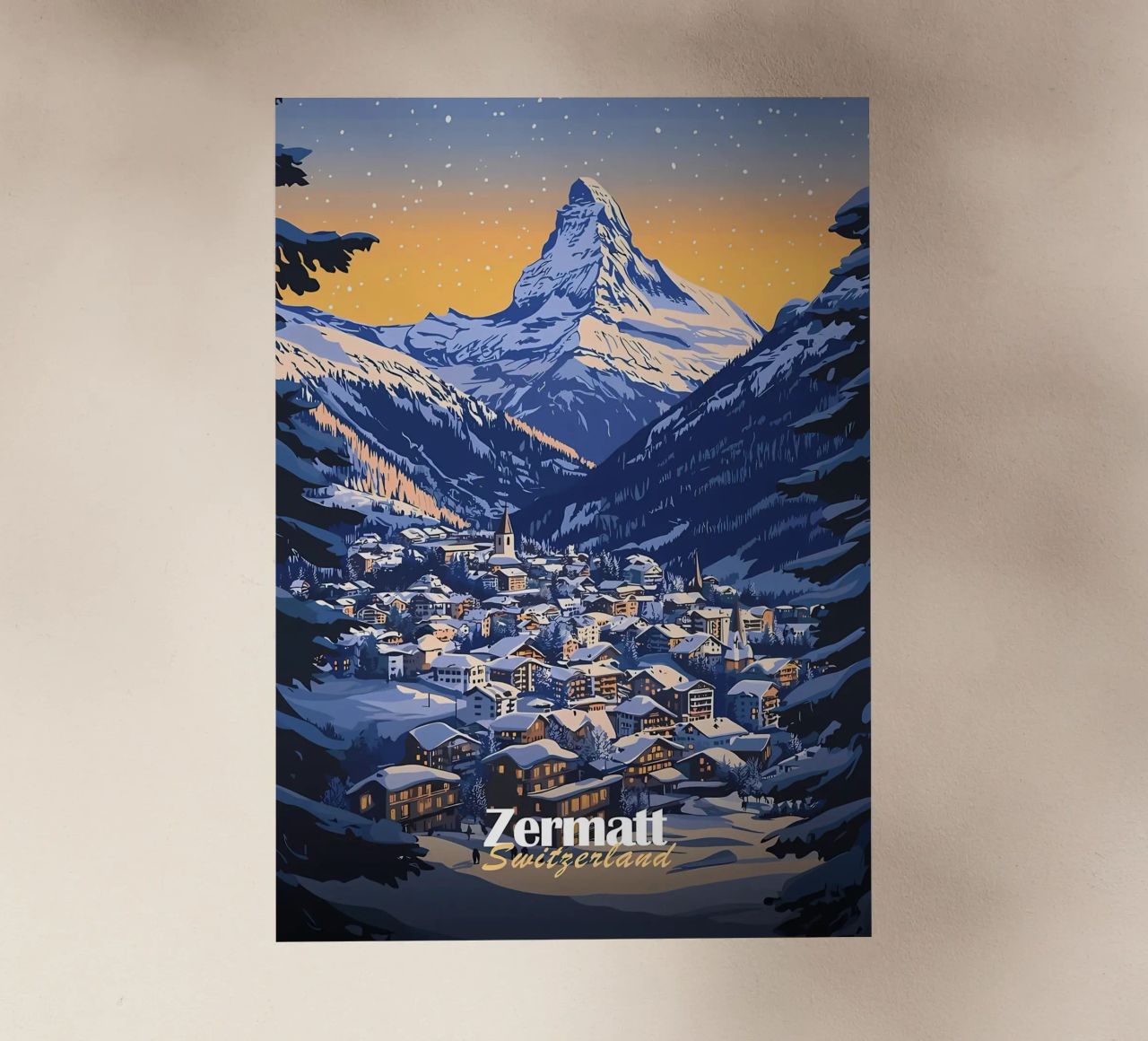 Zermatt Schweiz Bergdorf Backlit Folie von Ginnery