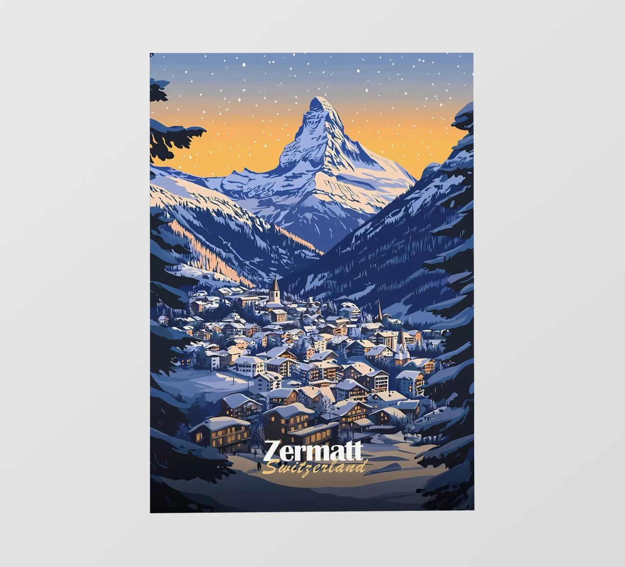 Zermatt Schweiz Bergdorf Backlit Folie von Ginnery