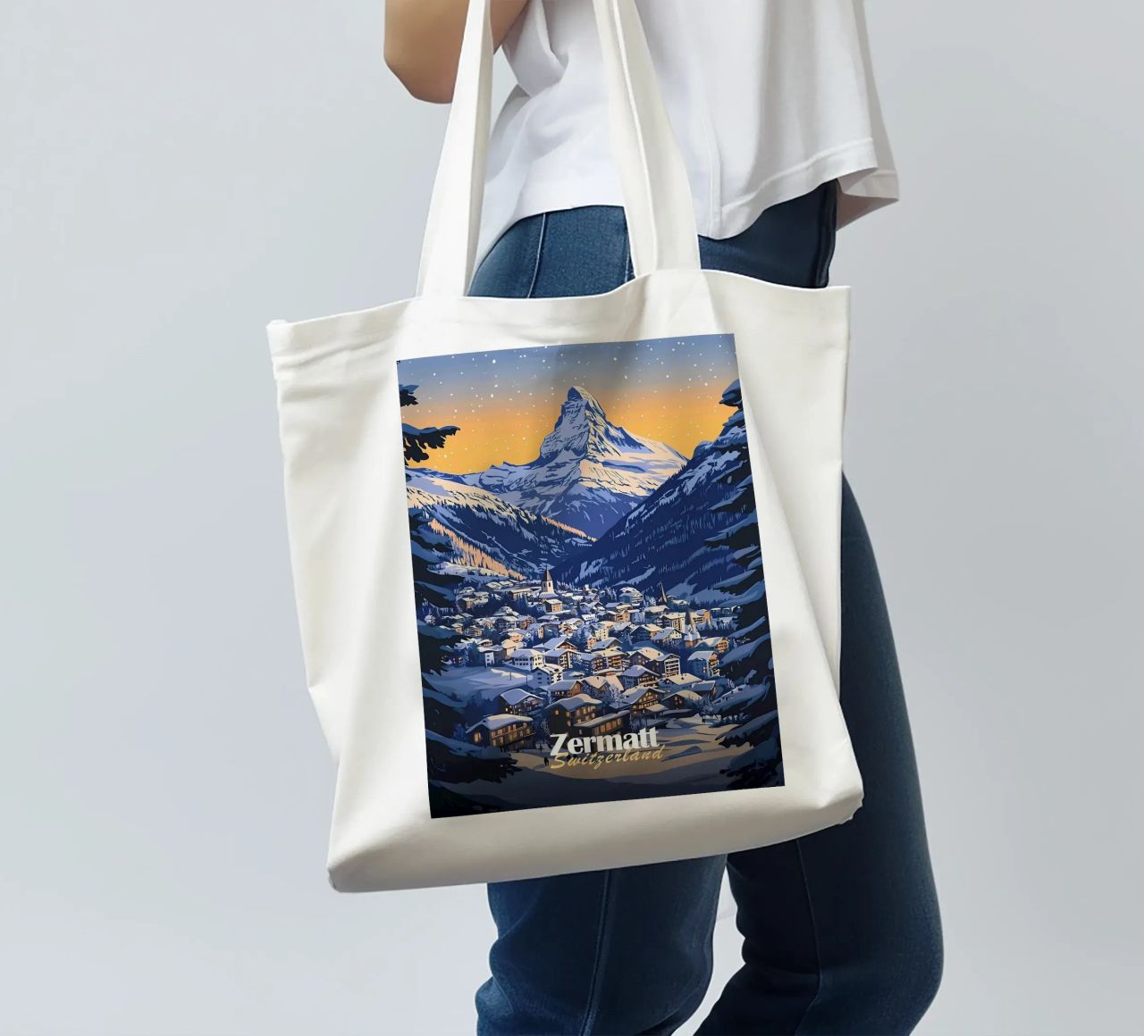 Zermatt Schweiz Bergdorf Jutebeutel von Ginnery