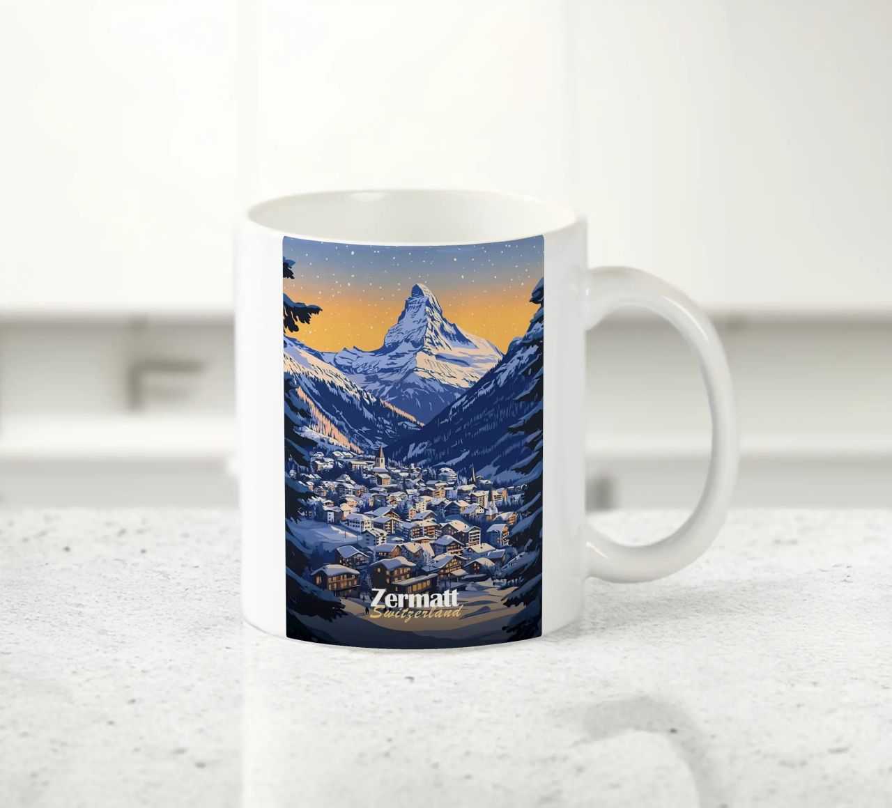 Zermatt Schweiz Bergdorf Keramik Tasse von Ginnery