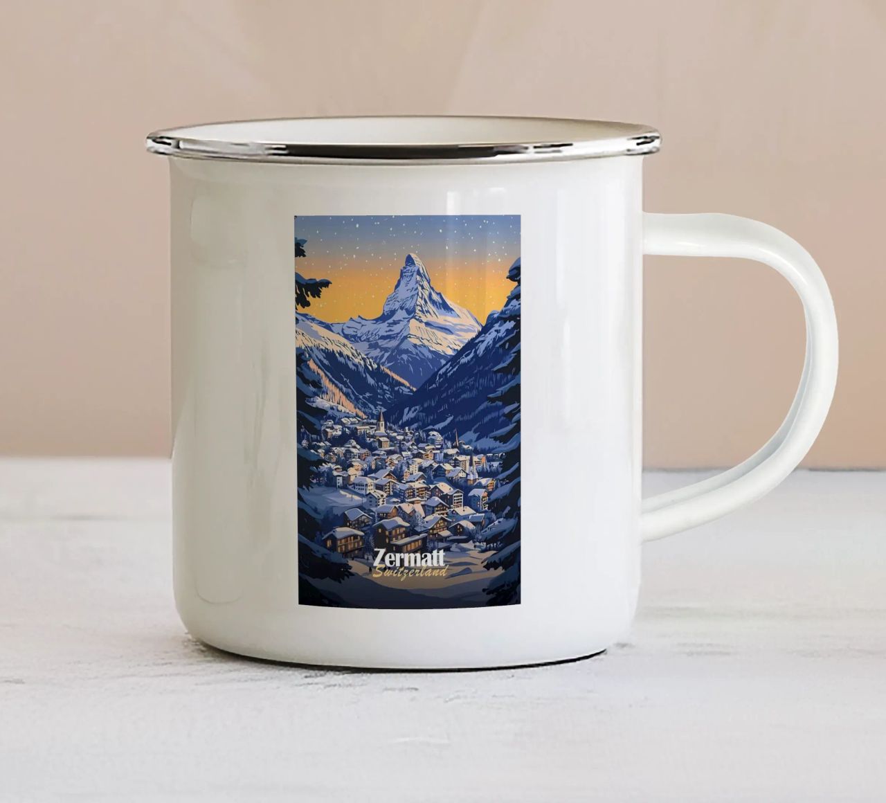 Zermatt Schweiz Bergdorf Emaille Tasse von Ginnery