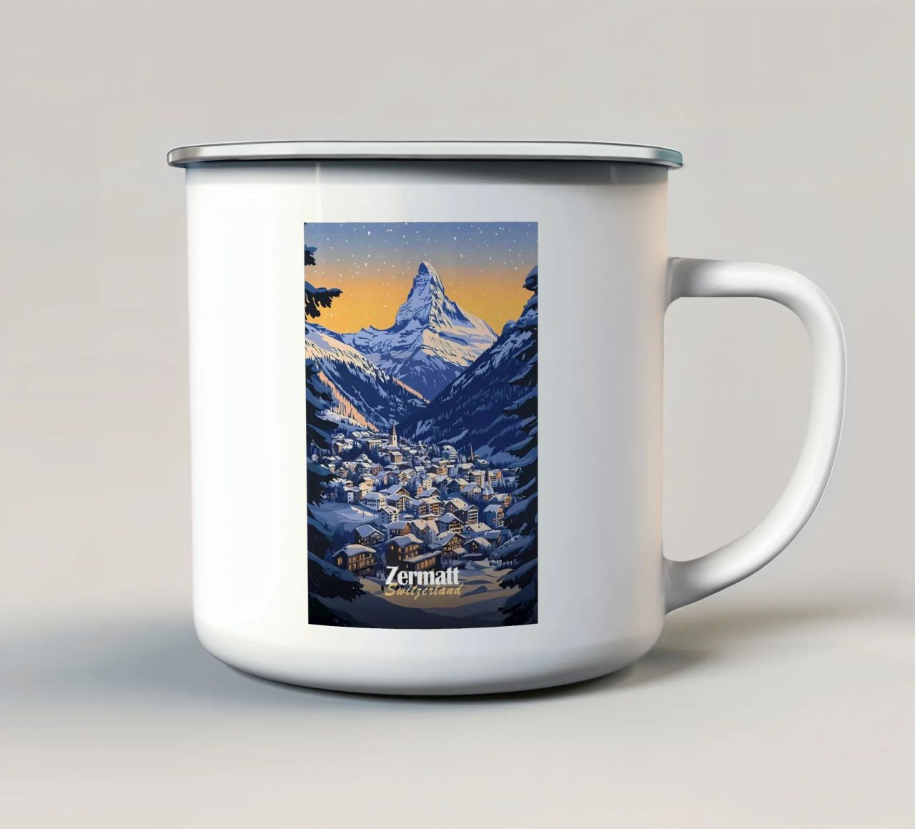 Zermatt Schweiz Bergdorf Emaille Tasse von Ginnery