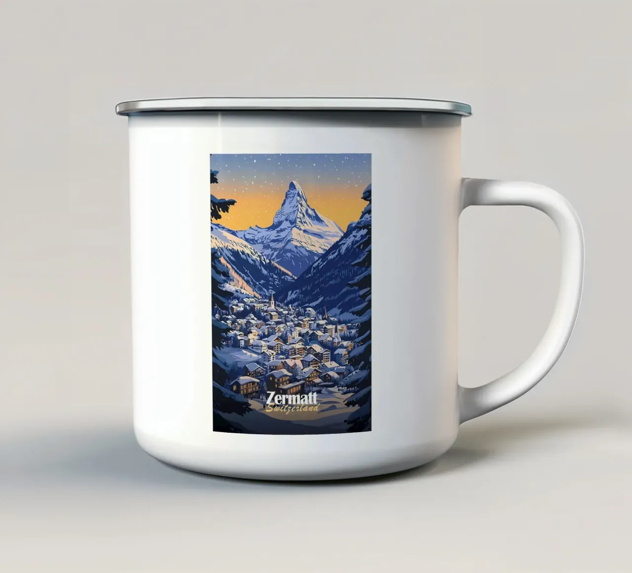 Zermatt Suiza Pueblo de montaña taza de esmalte de Ginnery