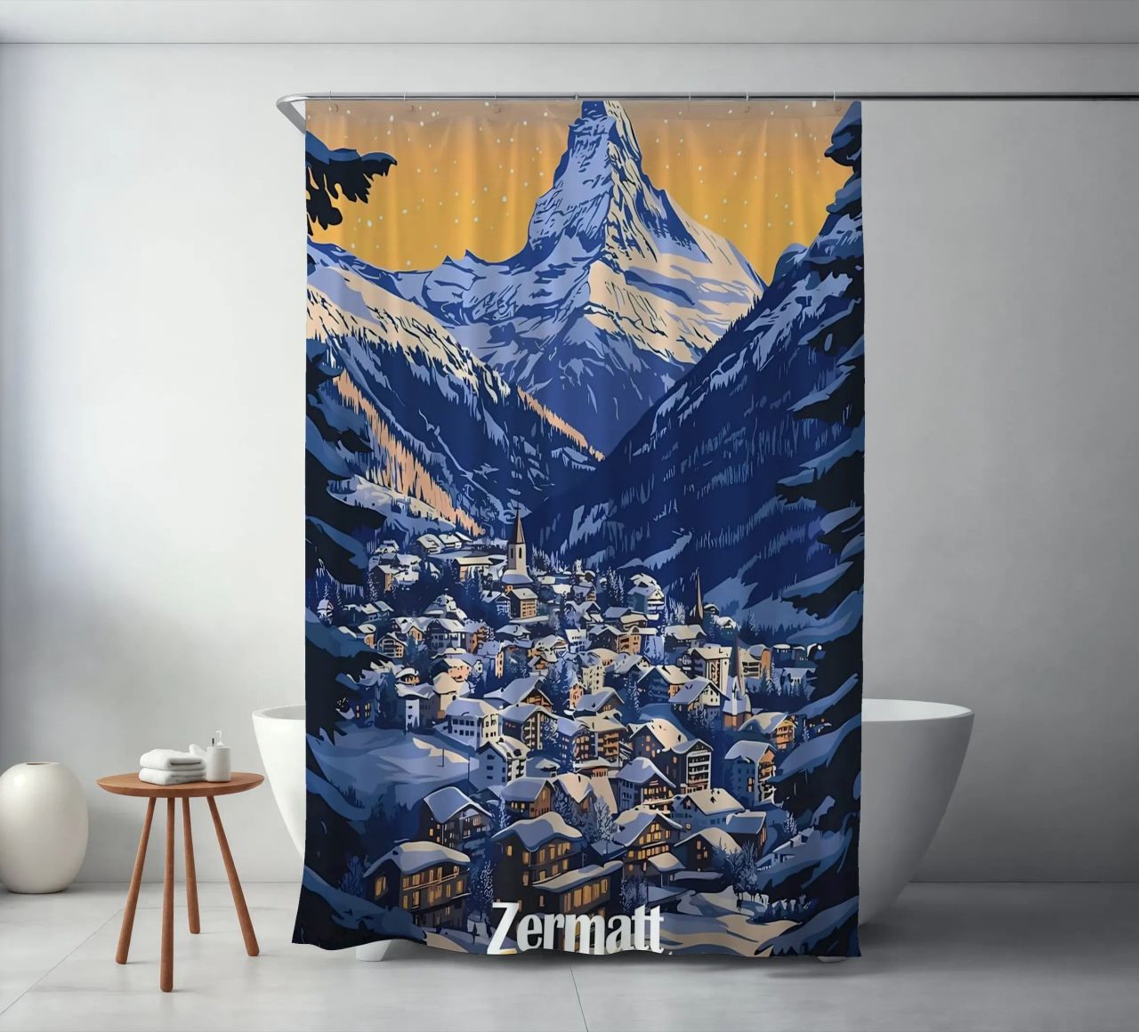 Zermatt Schweiz Bergdorf Duschvorhang von Ginnery