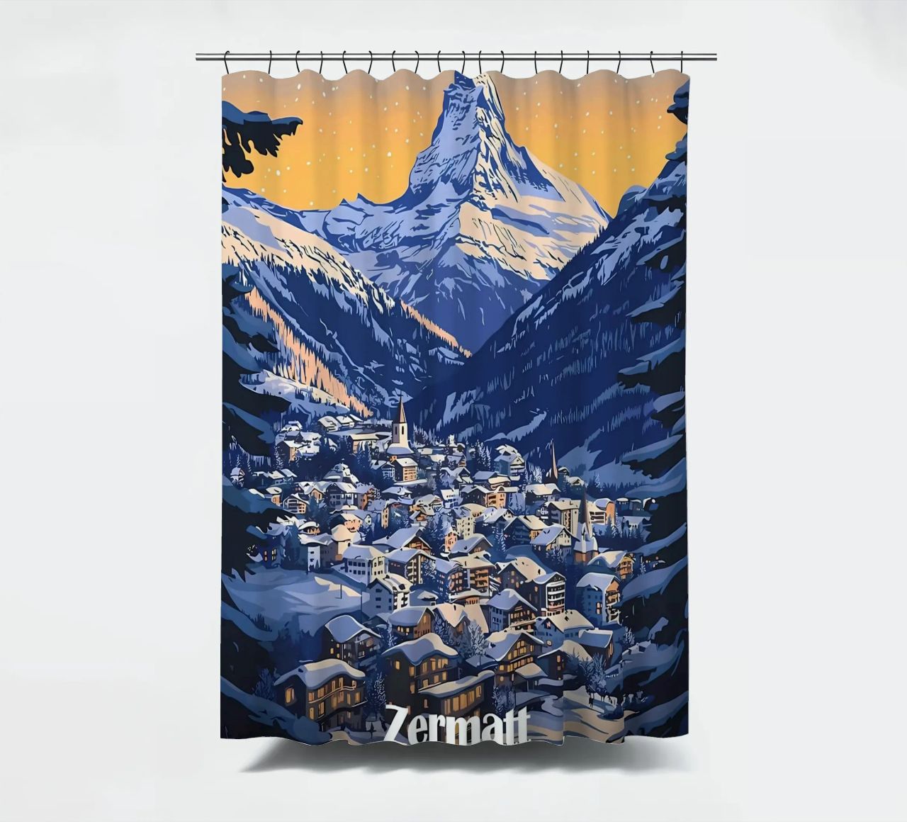 Zermatt Schweiz Bergdorf Duschvorhang von Ginnery