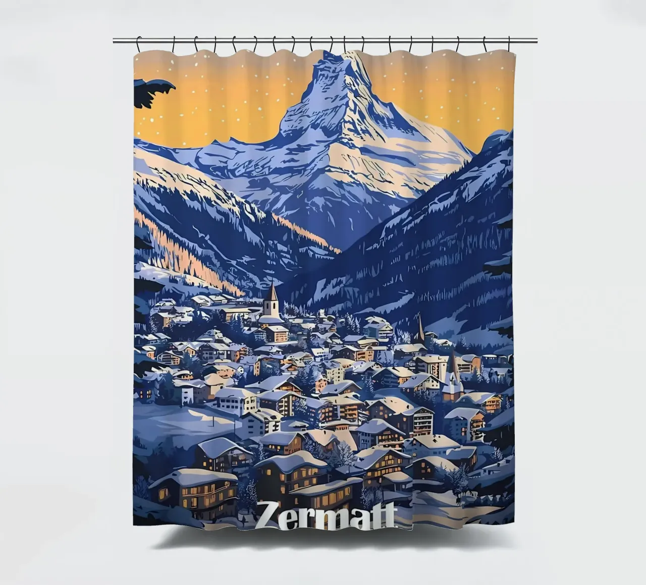 Zermatt Switzerland Mountain Village shower curtain by Ginnery