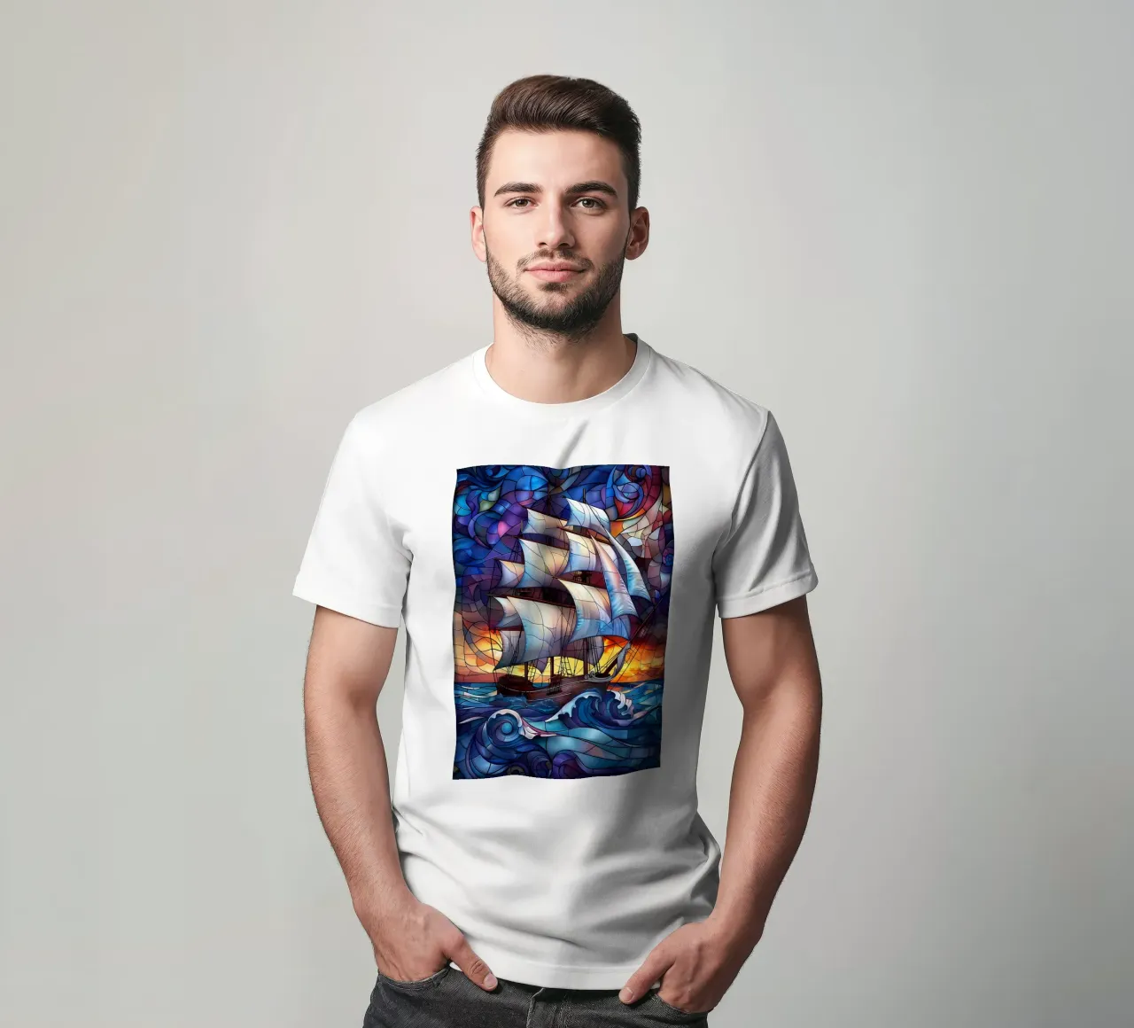 Nave pirata in vetro colorato t-shirt da Mikesell