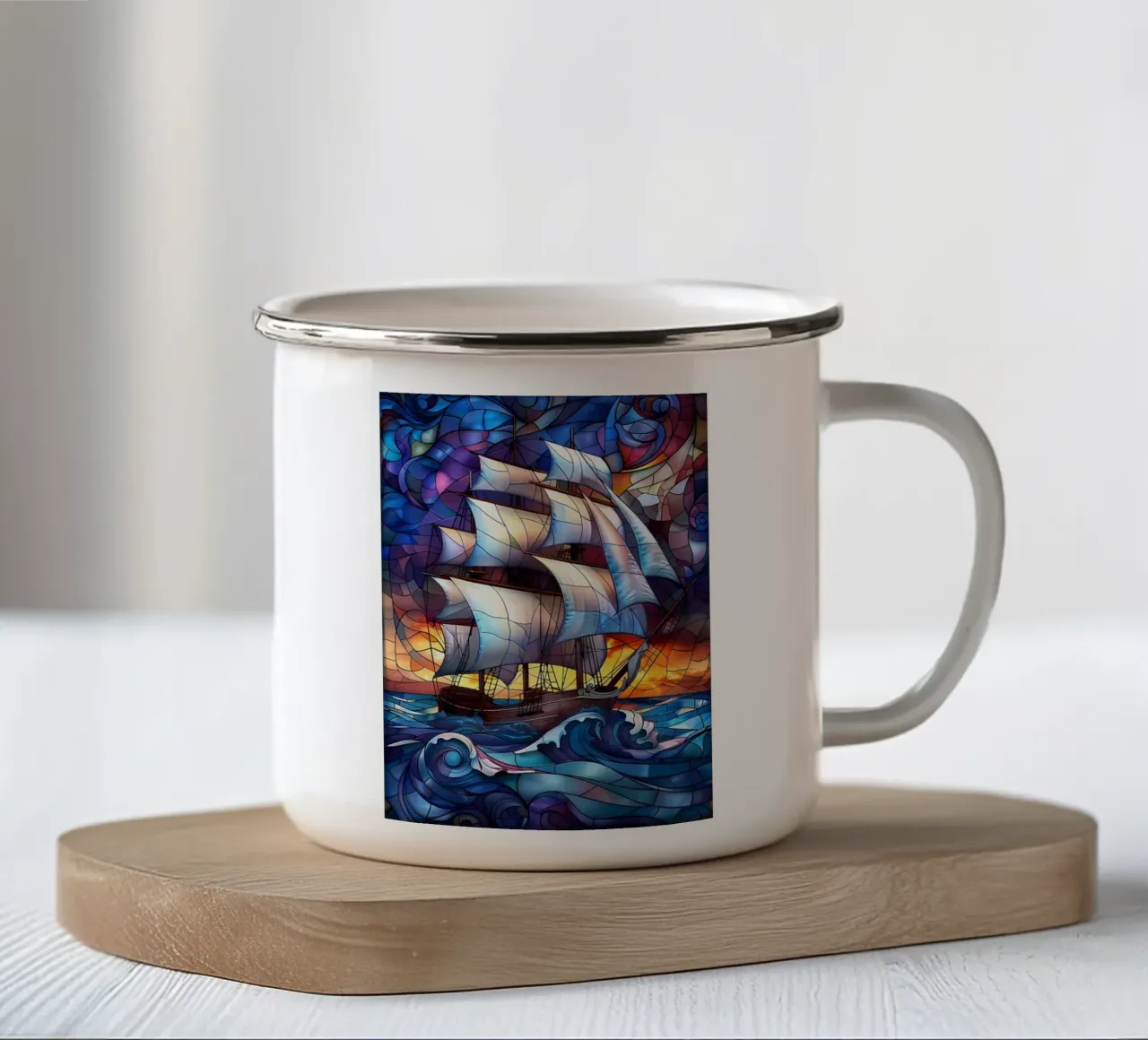 Nave pirata in vetro colorato tazza in smalto da Mikesell