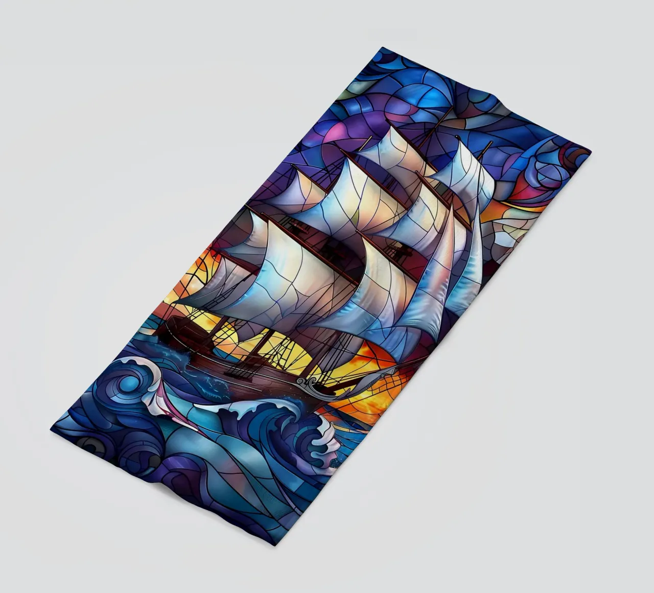 Nave pirata in vetro colorato telo mare da Mikesell