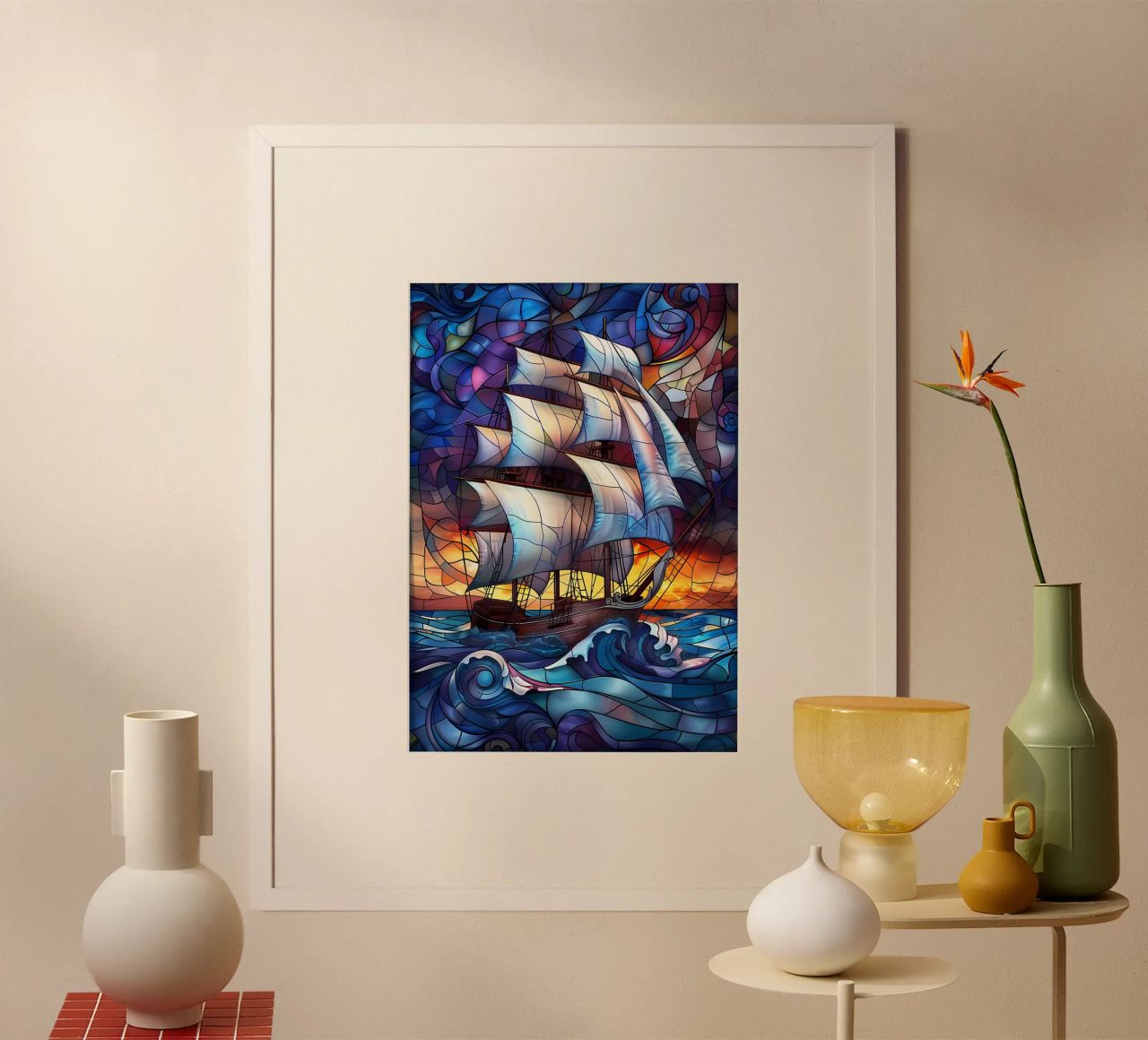Stained Glass Pirate Ship poster by Mikesell