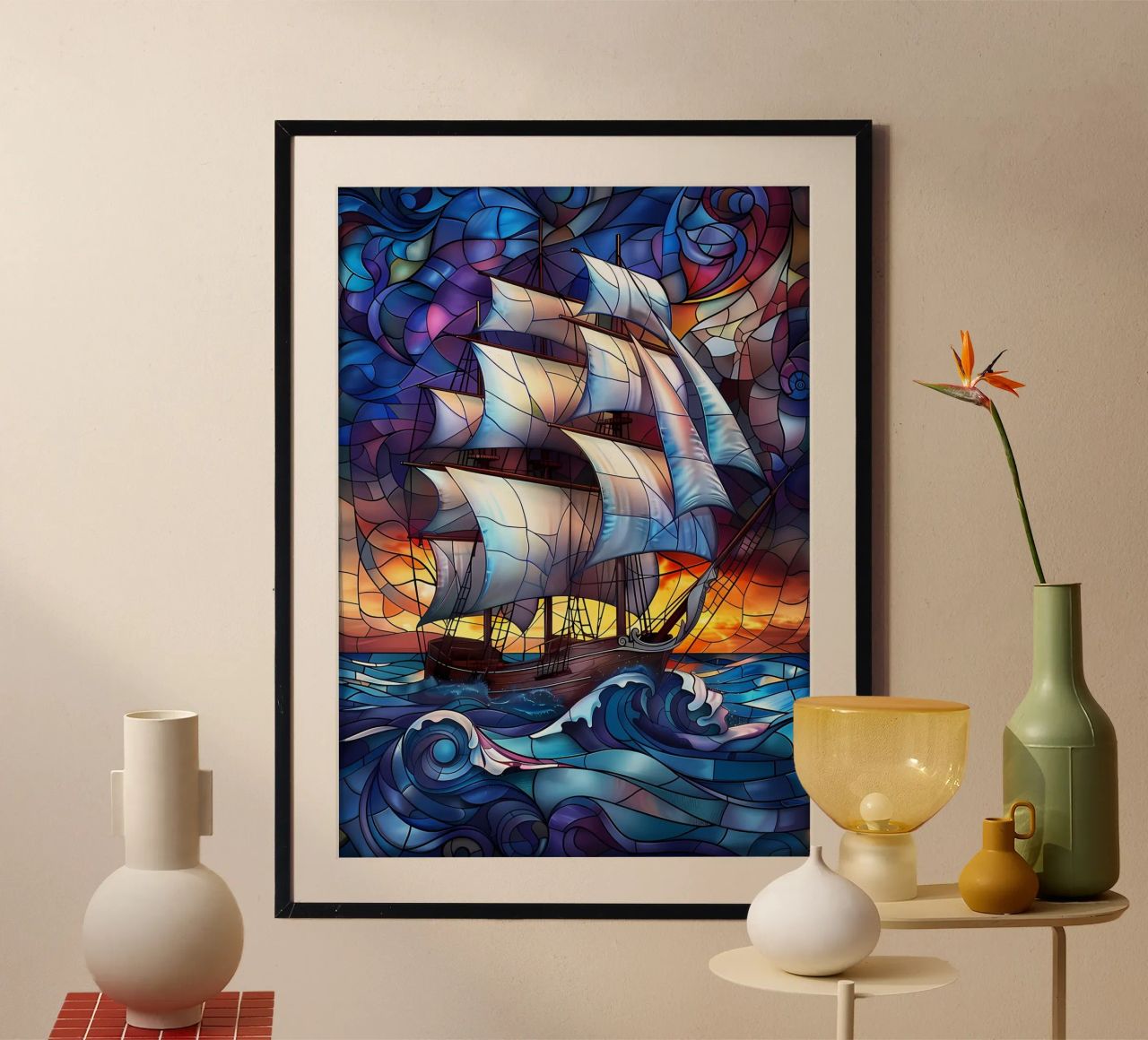 Stained Glass Pirate Ship poster by Mikesell