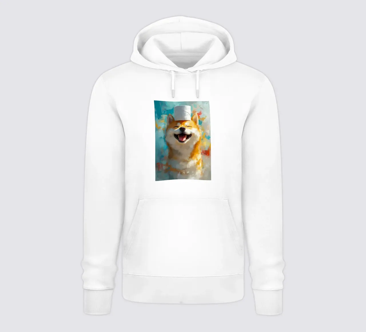 Shiba Inu sorridente con cappello in carta igienica felpa con cappuccio da Ginnery