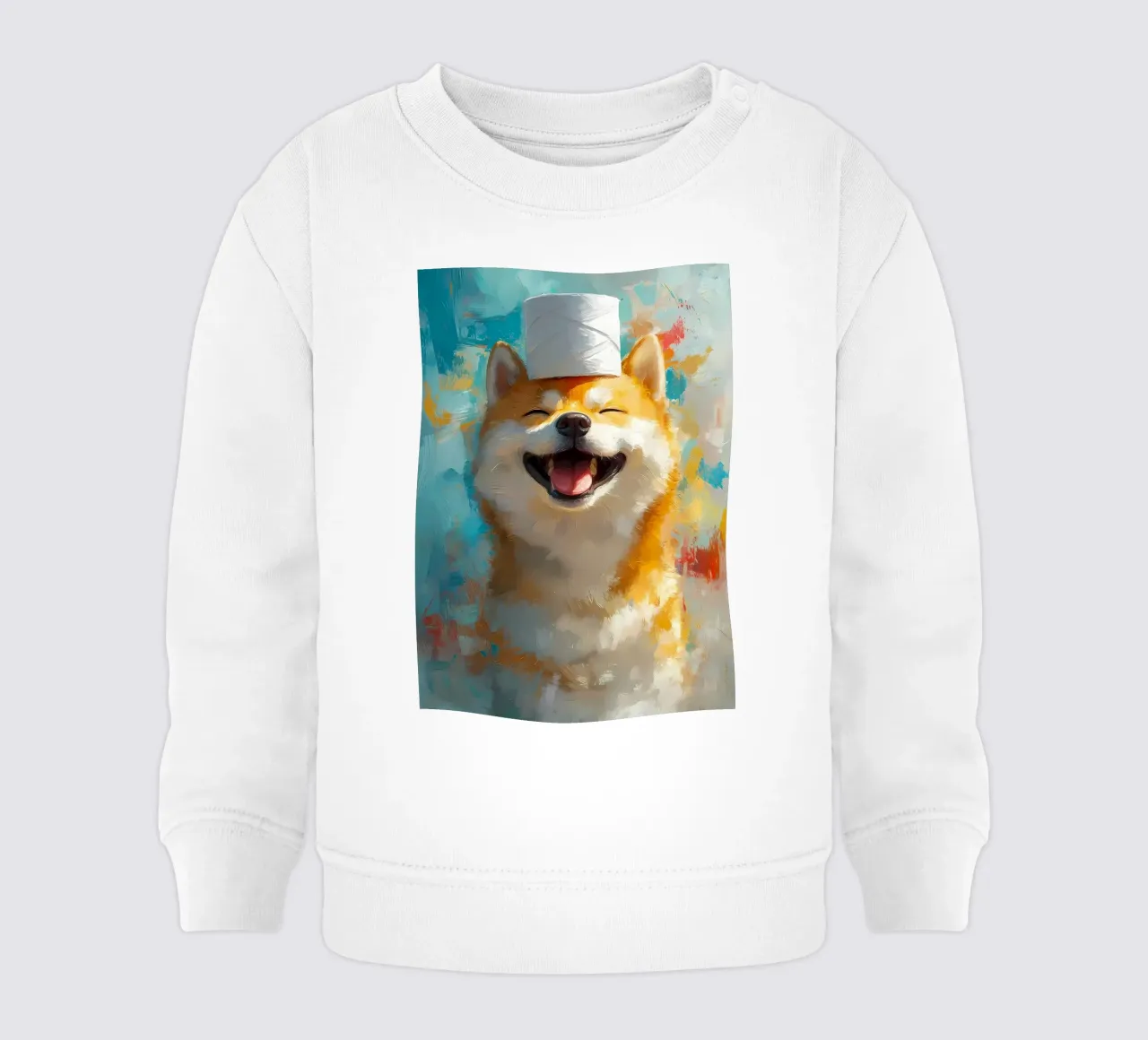 Shiba Inu sorridente con cappello in carta igienica felpa neonato da Ginnery