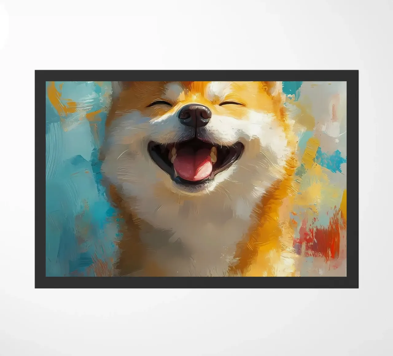 Shiba Inu sorridente con cappello in carta igienica zerbino da Ginnery