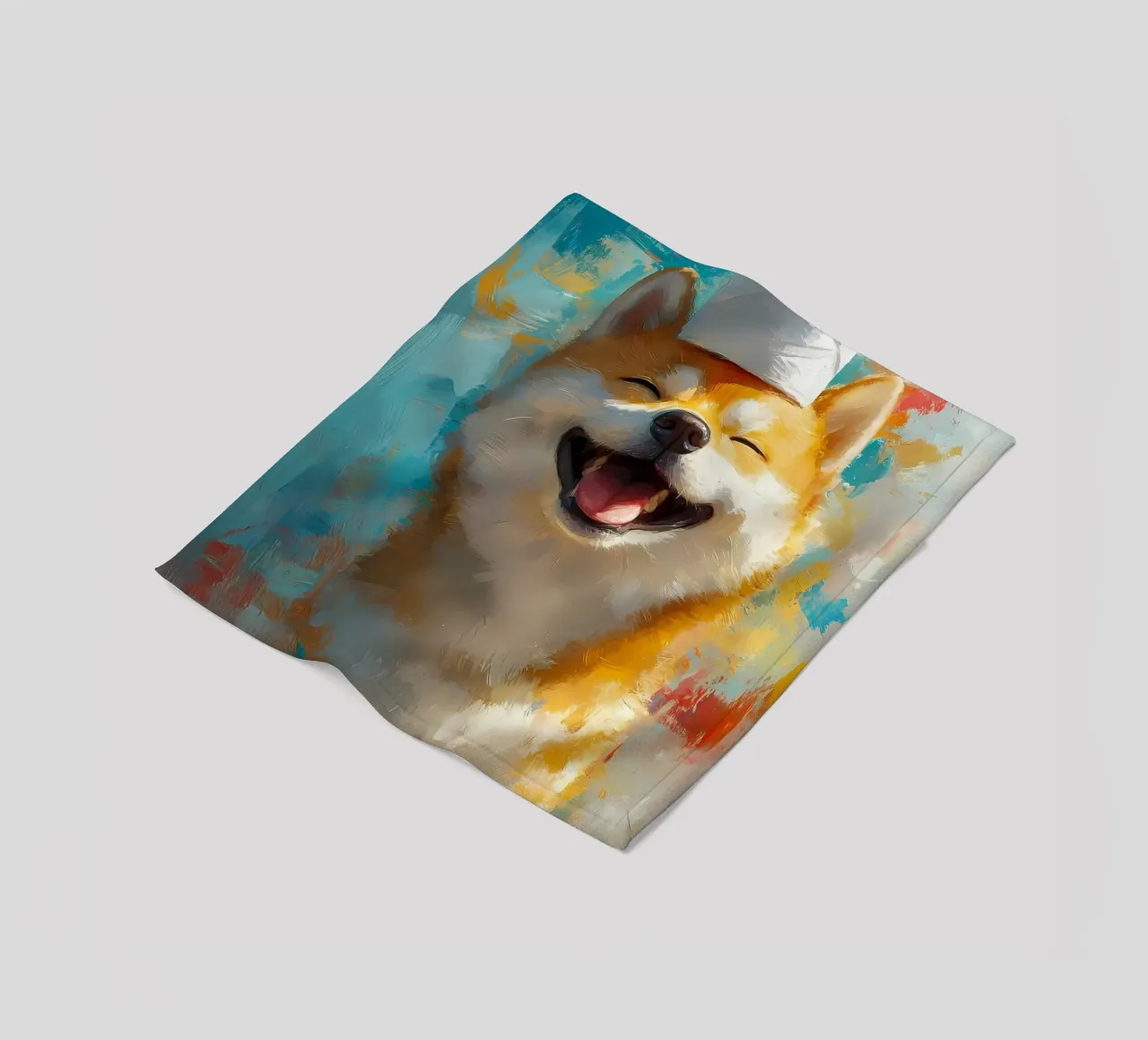 Shiba Inu sorridente con cappello in carta igienica coperta in pile da Ginnery