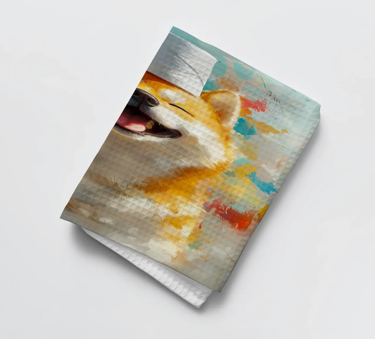 Lachende Shiba Inu met wc-papier hoed theedoek van Ginnery