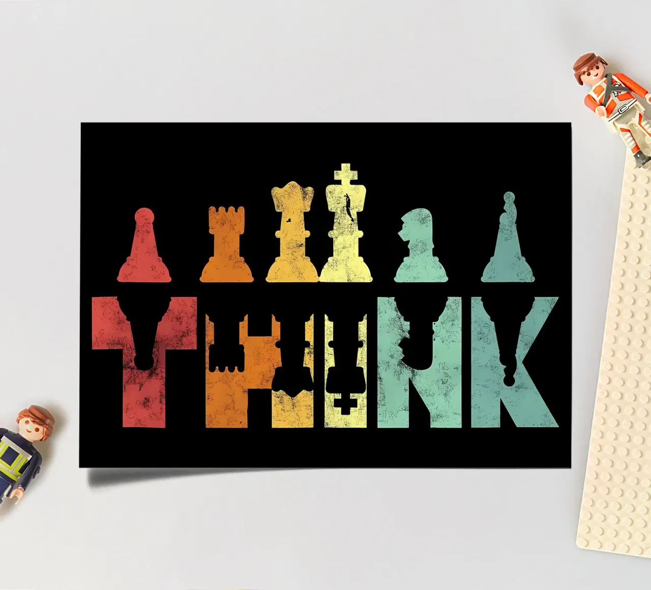 Pièces d'échecs rétro Pensez planche autocollant de Delaplane