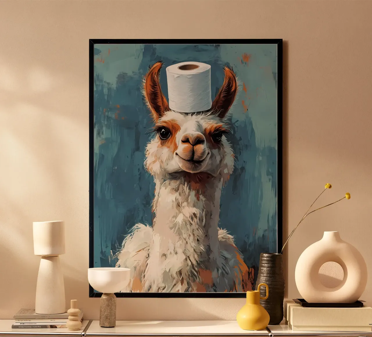 Lama met wc-hoed hahnemühle van Ginnery
