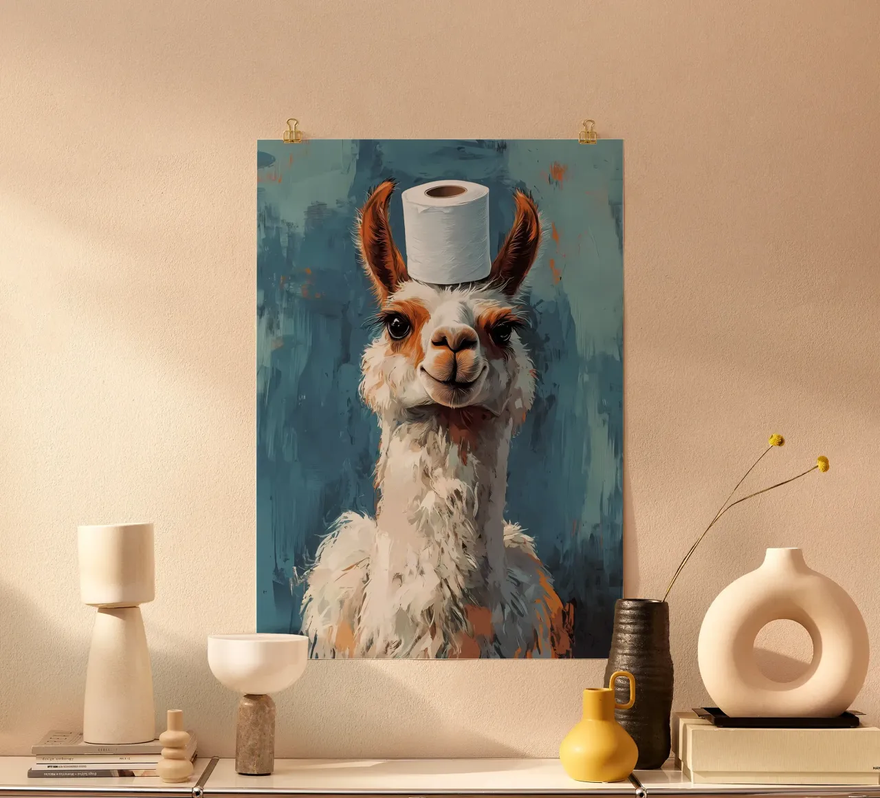 Lama con cappello di carta igienica poster da Ginnery