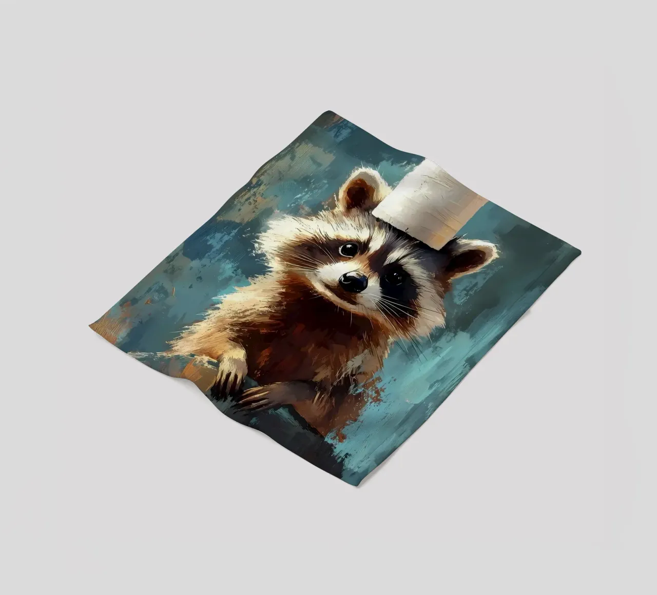 Raccoon with Toilet Paper Hat fleece blanket by Ginnery