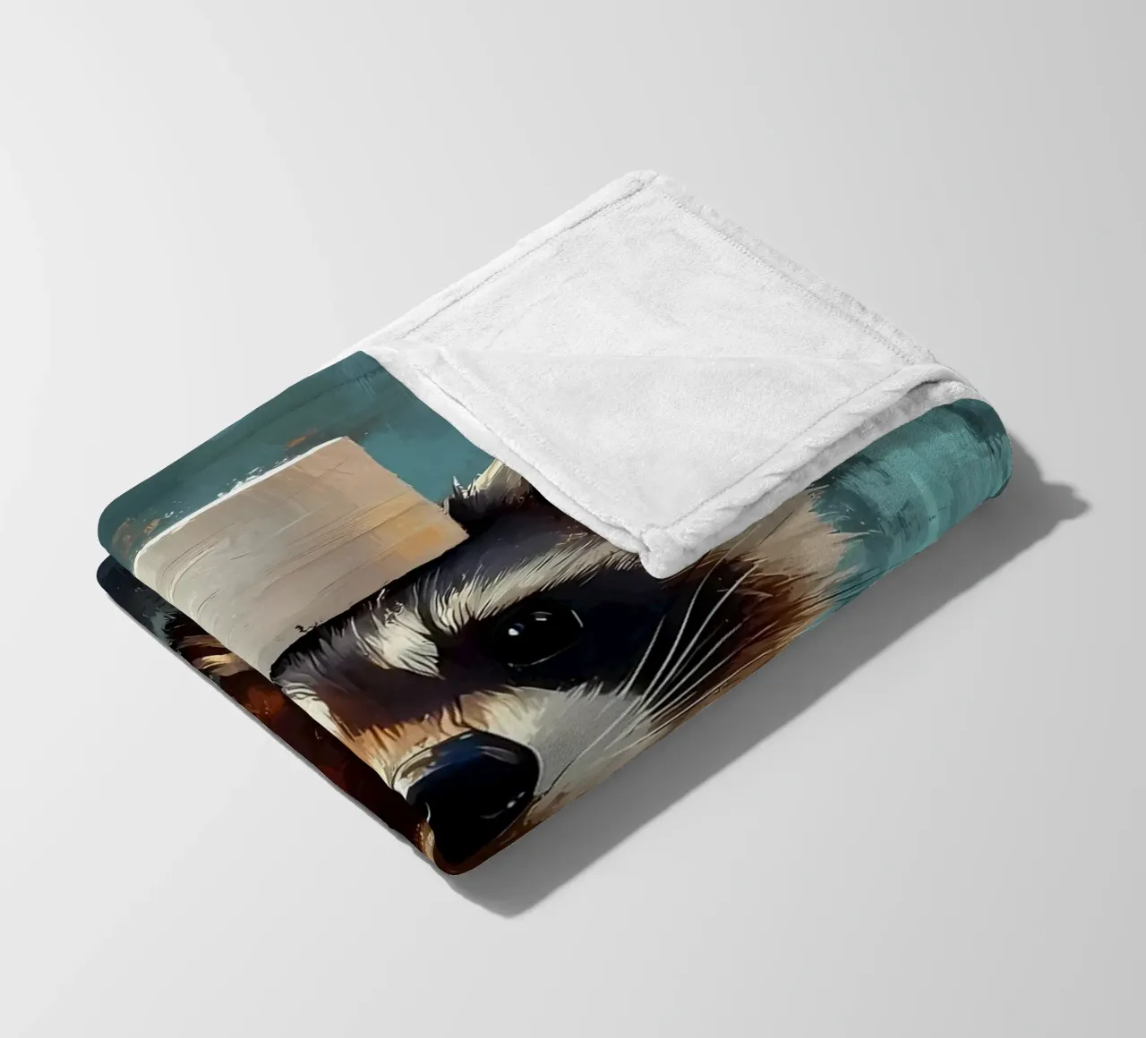 Raccoon with Toilet Paper Hat fleece blanket by Ginnery