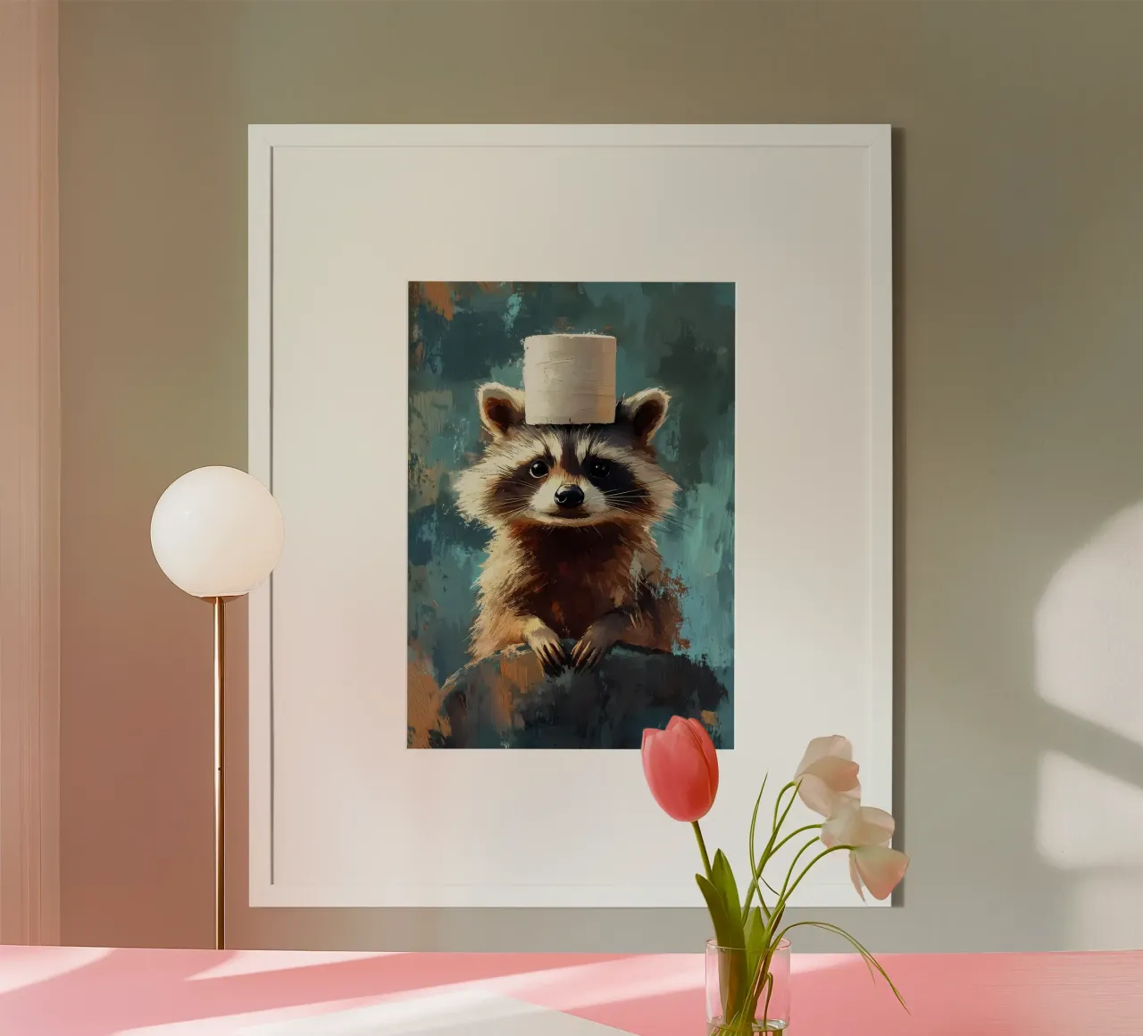 Wasbeer met wc-hoed poster met aluminium frame van Ginnery