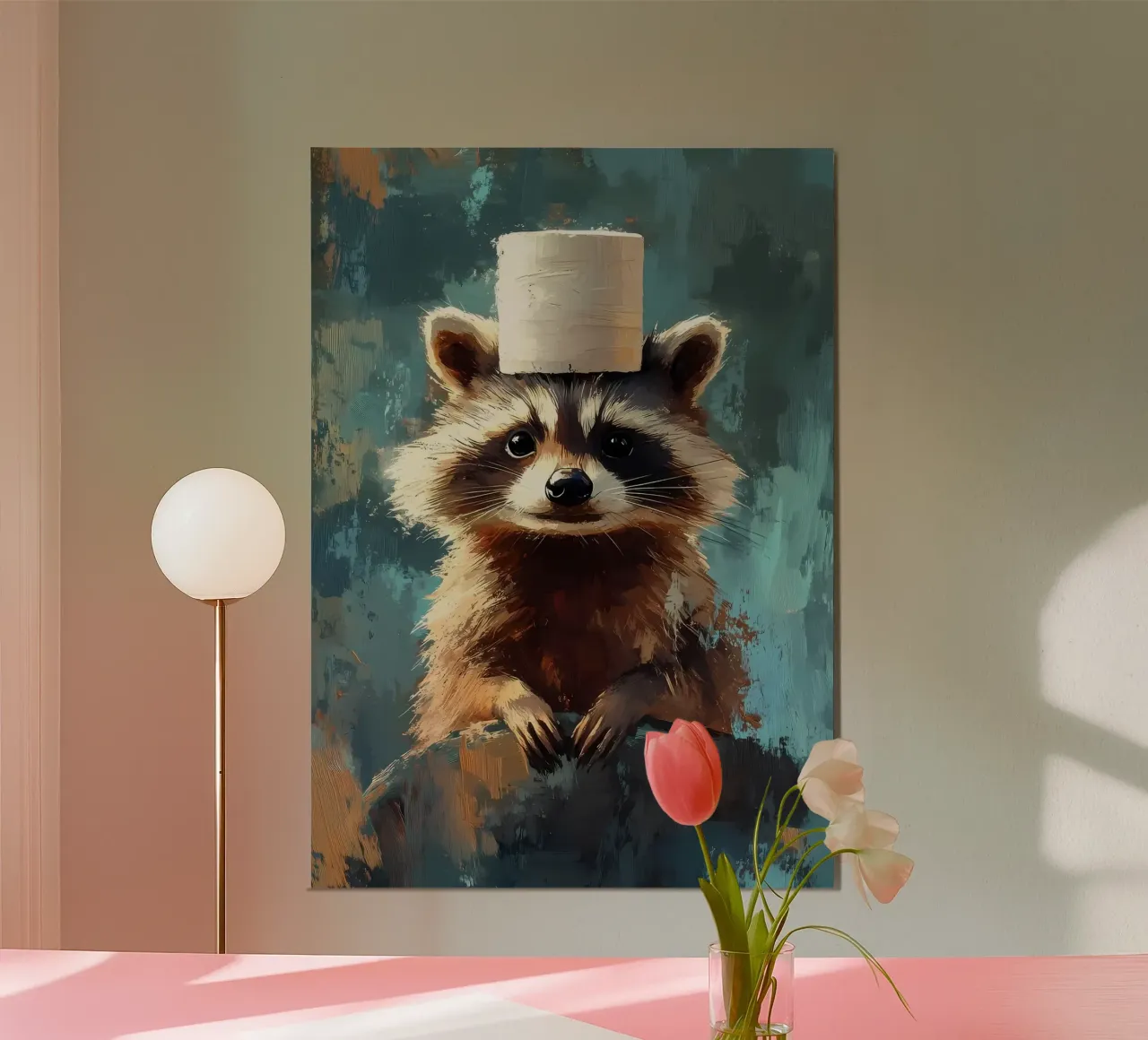 Procione con cappello di carta igienica poster da Ginnery