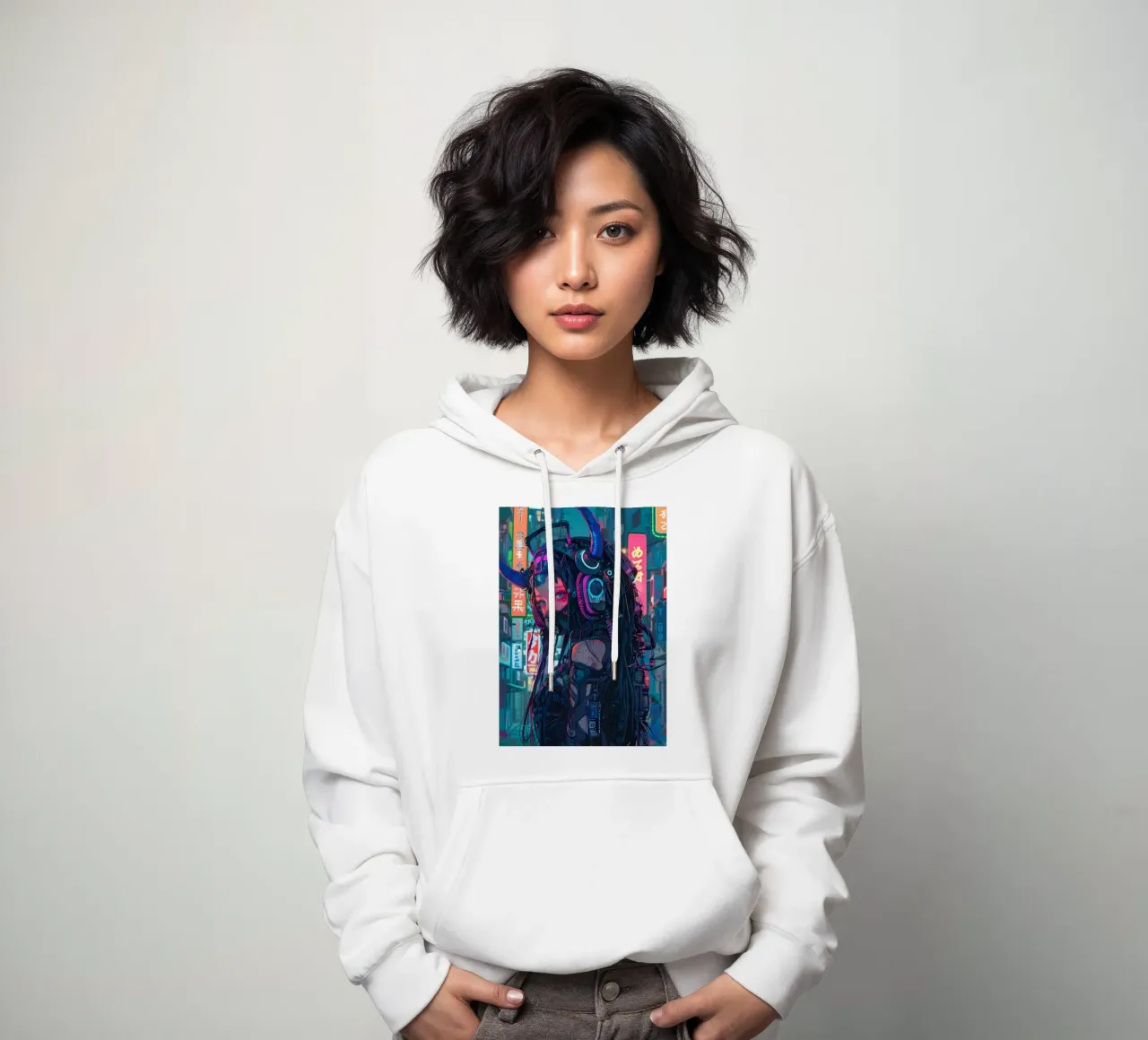 Ragazza demone cyberpunk felpa con cappuccio da Mikesell