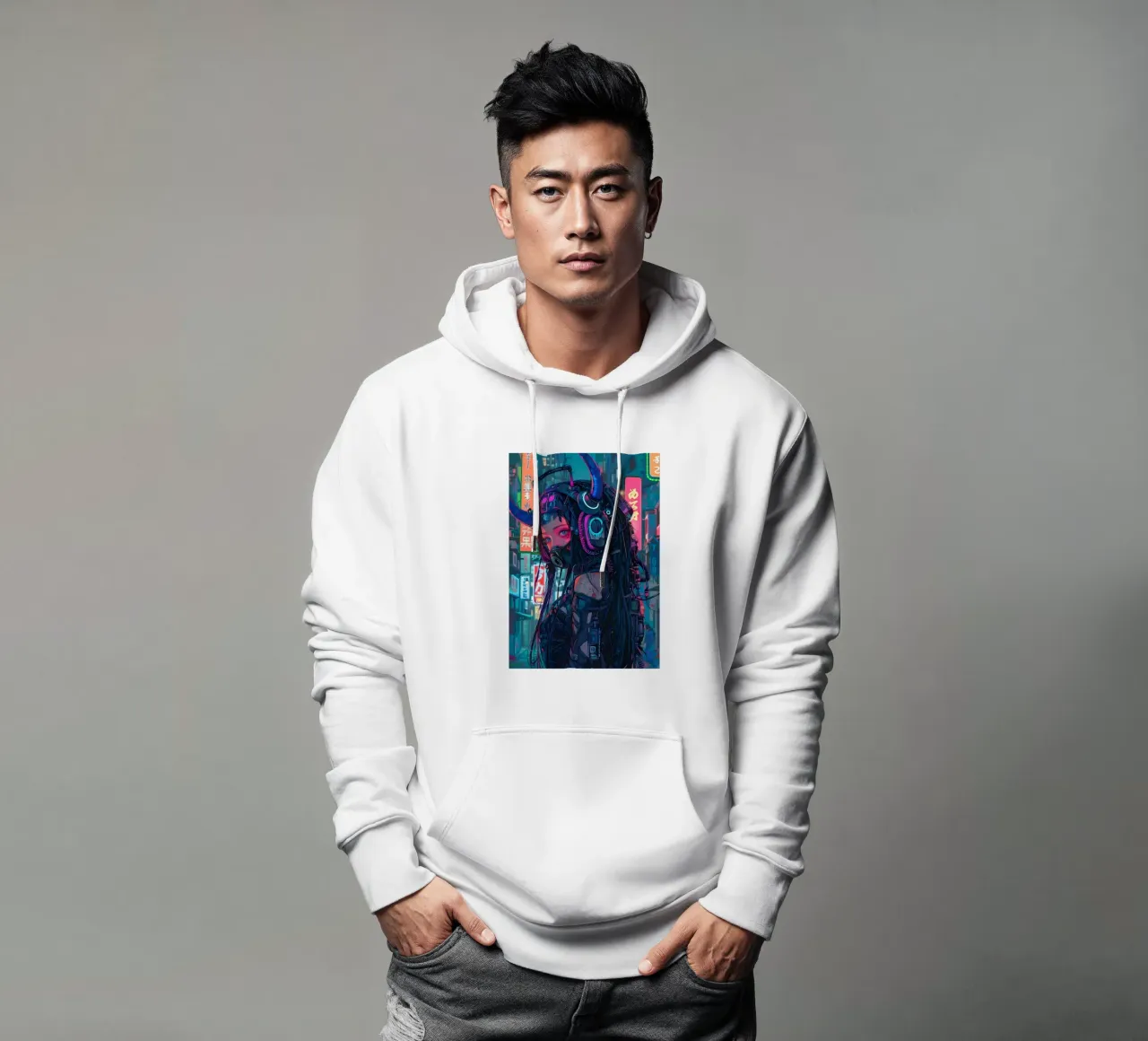 Ragazza demone cyberpunk felpa con cappuccio da Mikesell