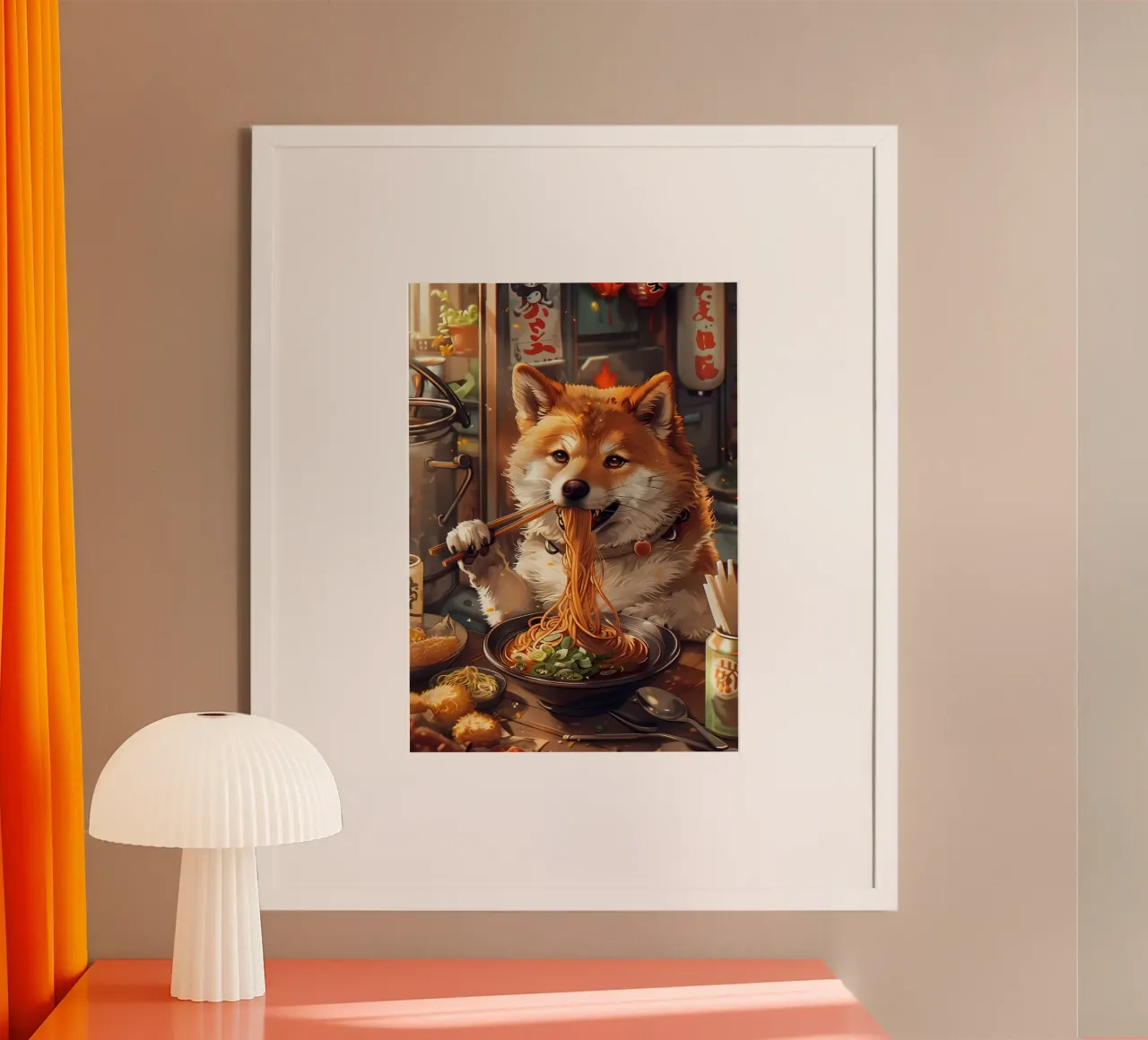Ramen Shiba inu poster con telaio in legno da Mikesell