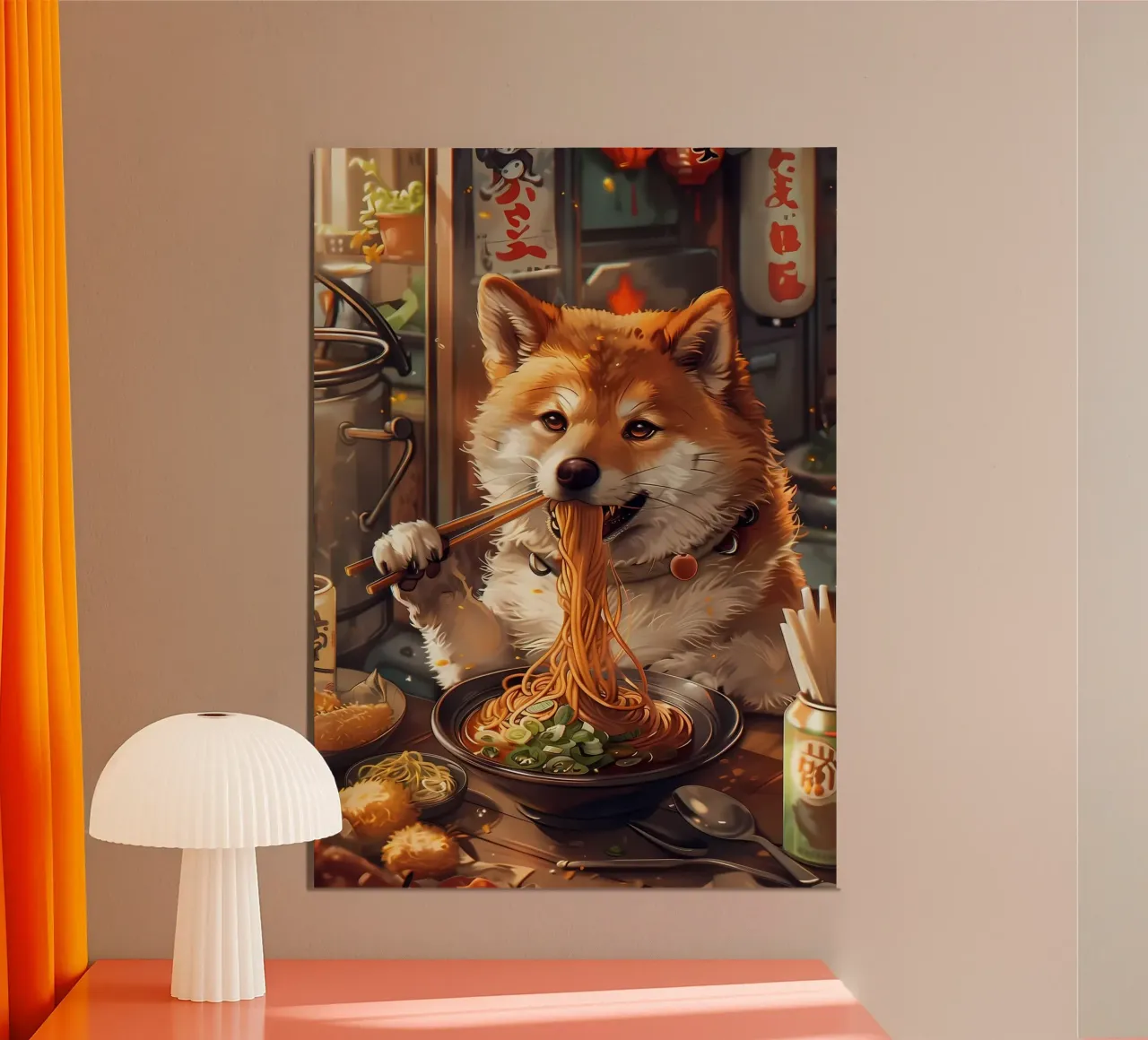Ramen Shiba inu poster con telaio in legno da Mikesell