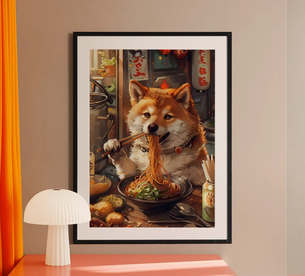 Ramen Shiba inu poster con telaio in legno da Mikesell