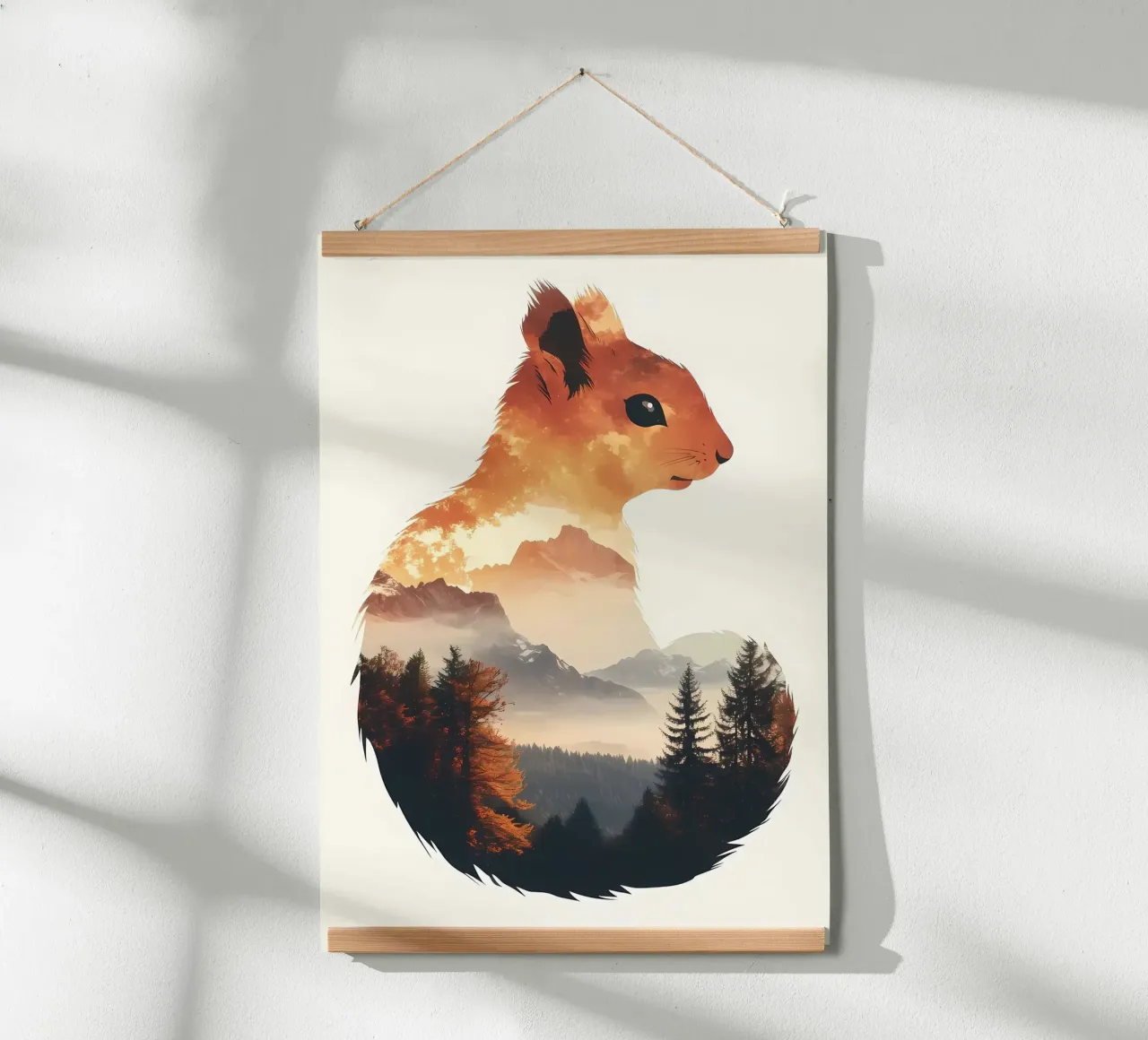 Paesaggio della montagna dello scoiattolo poster con telaio in plastica da Ginnery
