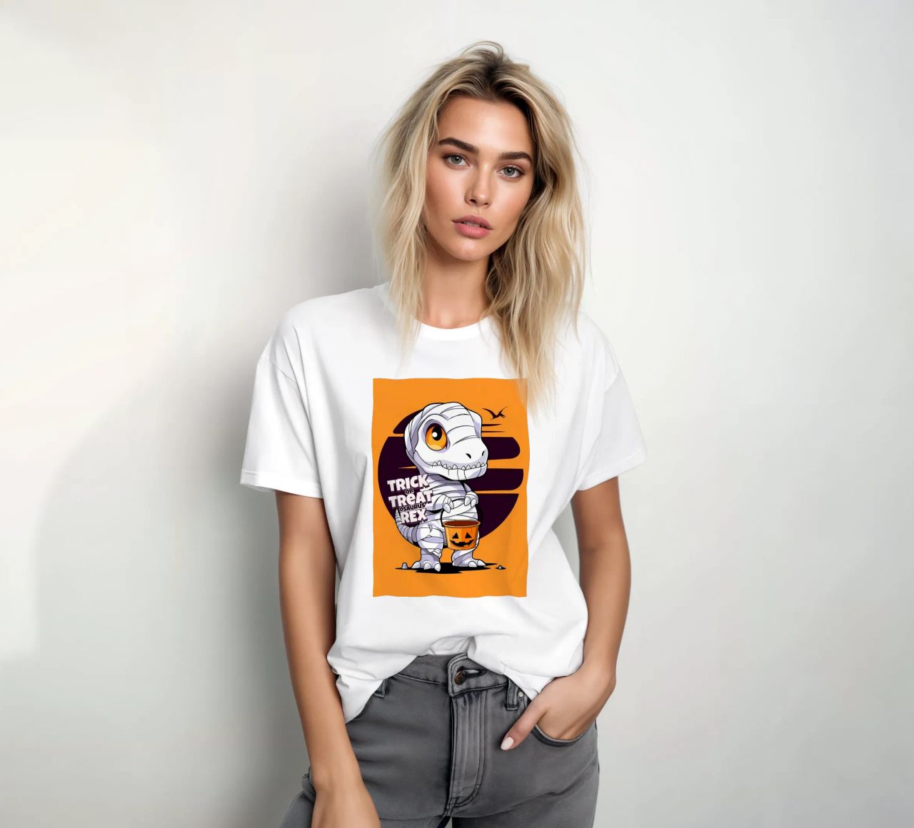 Truco o trato osaurus Rex camiseta de Delaplane