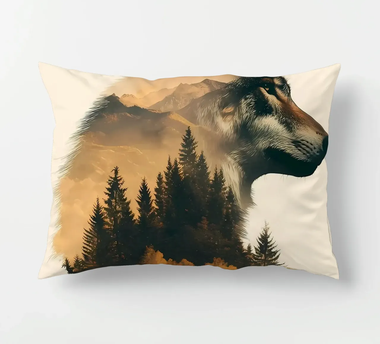 Lupo e foresta Doppia esposizione cuscino da Ginnery