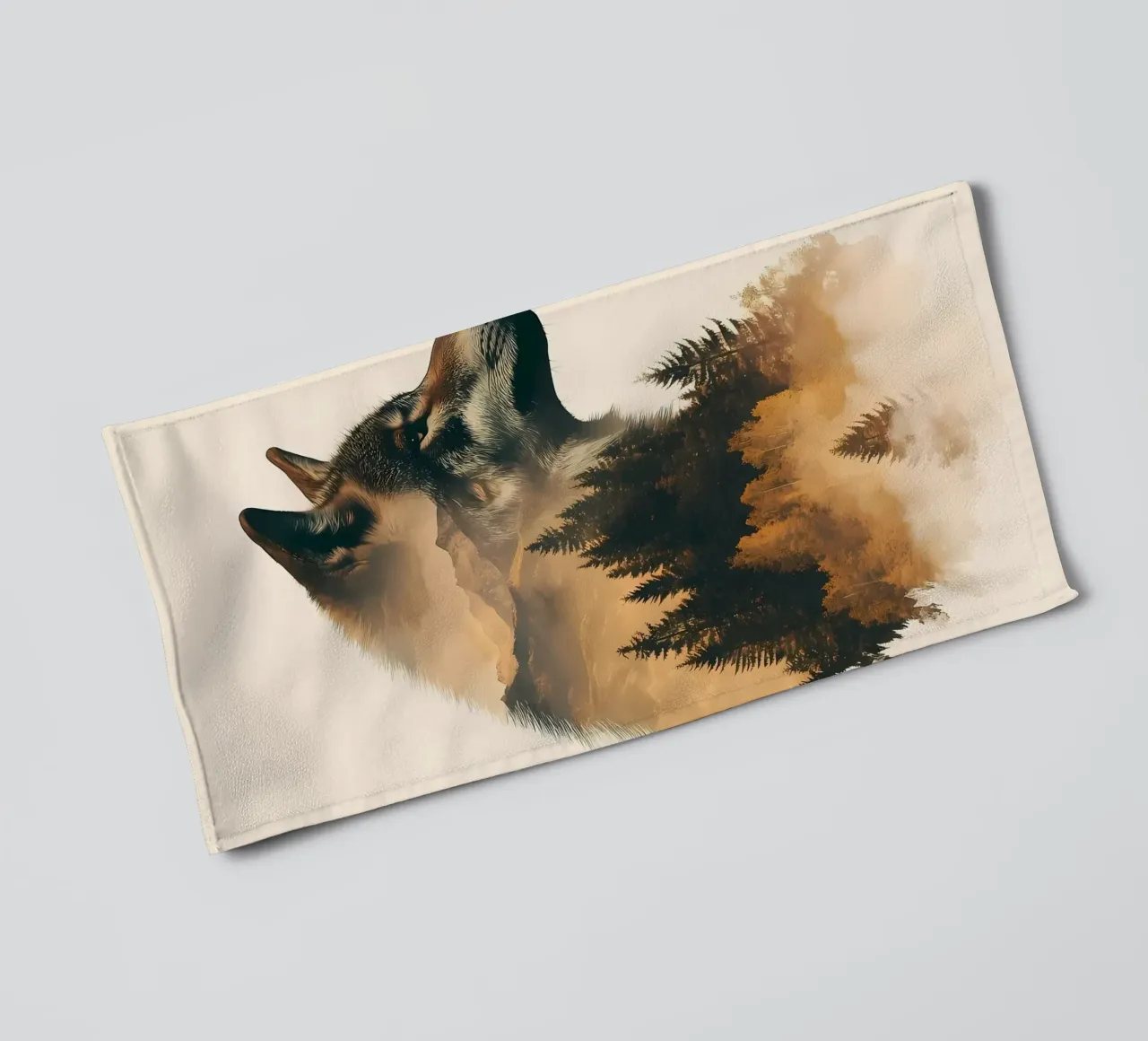Loup et forêt Double exposition serviette de bain de Ginnery