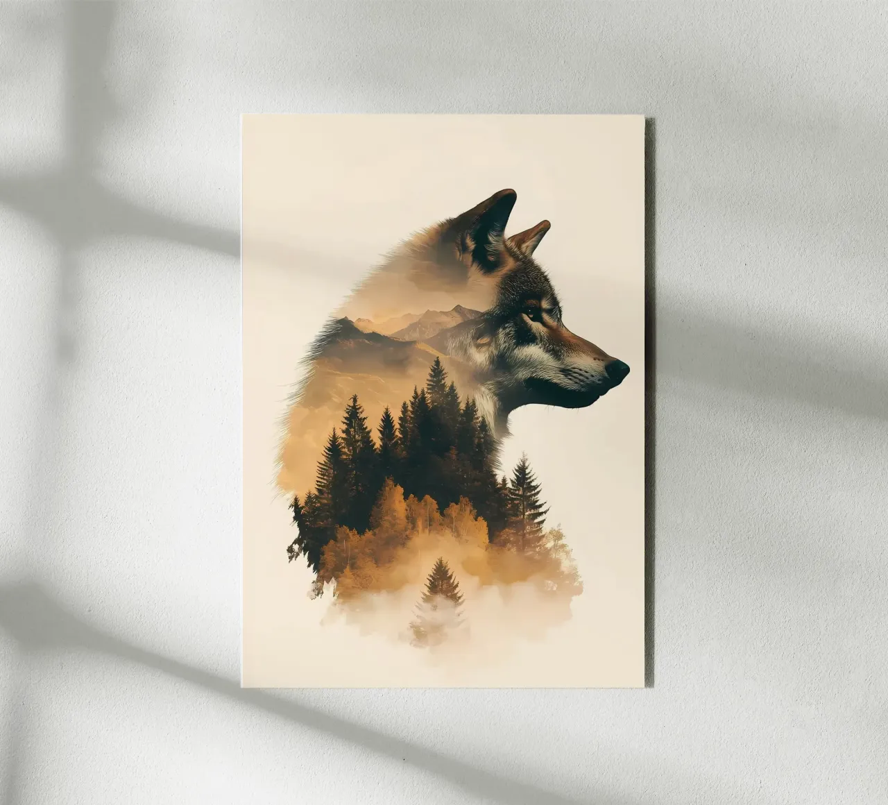 Loup et forêt Double exposition alu dibond de Ginnery